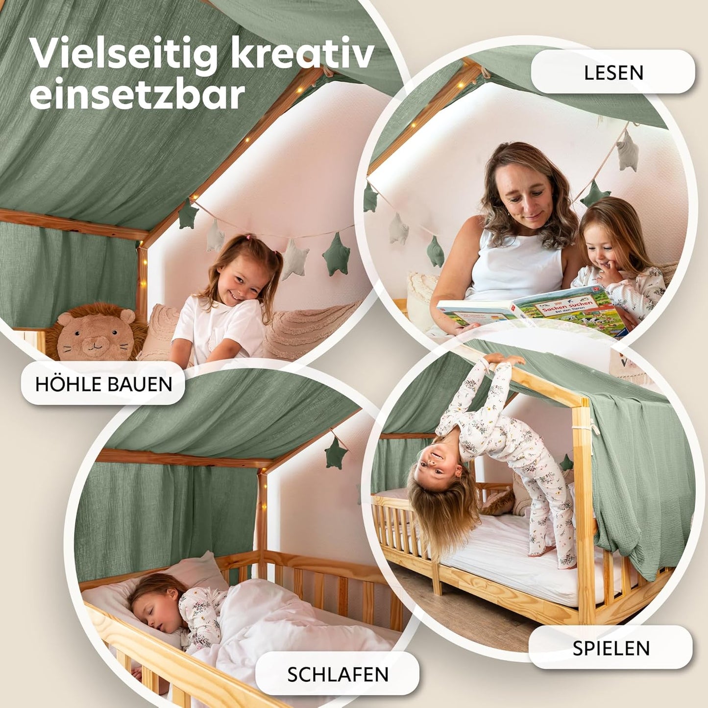 Hausbett-Betthimmel, Eukalyptus mit Gold 135 x 420cm
