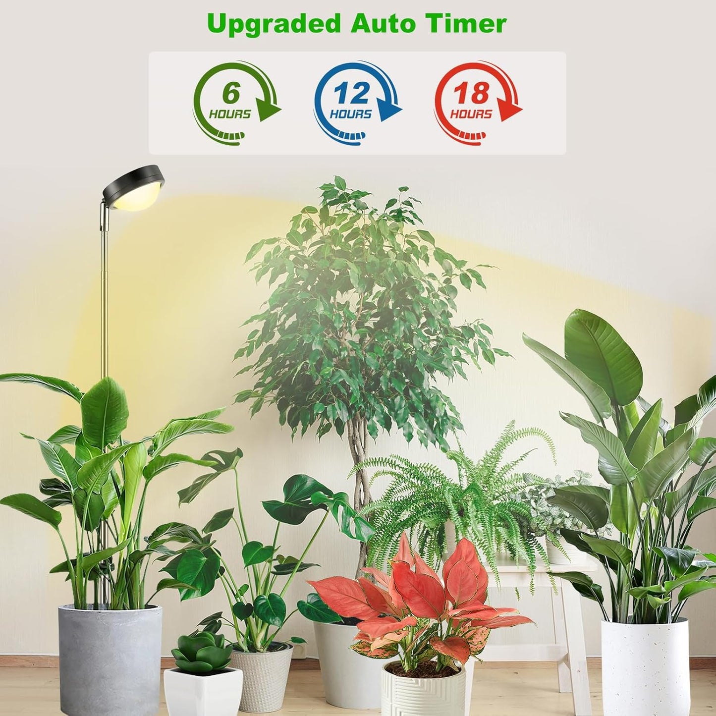 Höhenverstellbare LED-Pflanzenlampe mit Timer, Warmes Weiss Höhenverstellbare