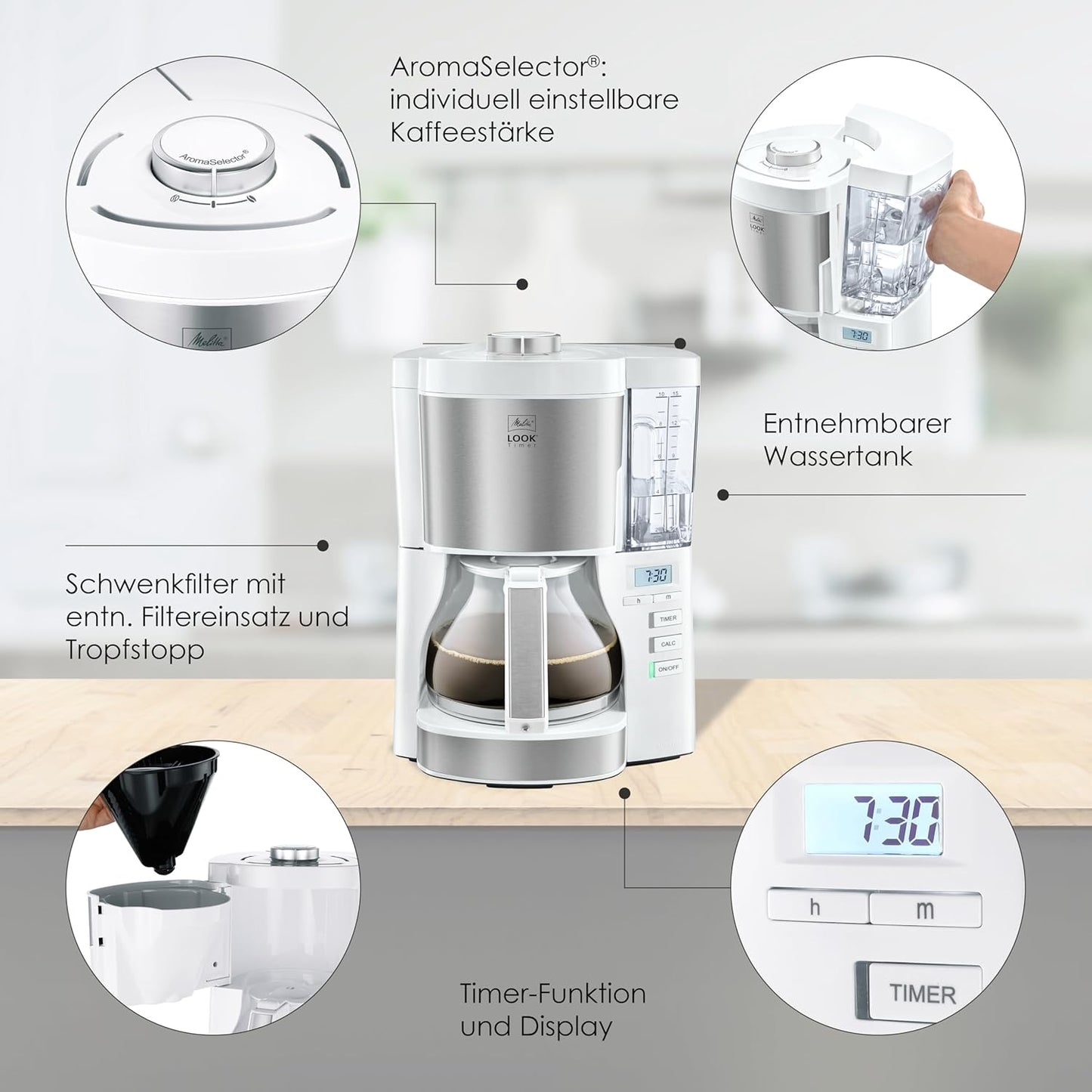 Look V Perfection 1025-05 Filterkaffeemaschine mit Tropfstopp, Weiss, mit Glaskanne, Single