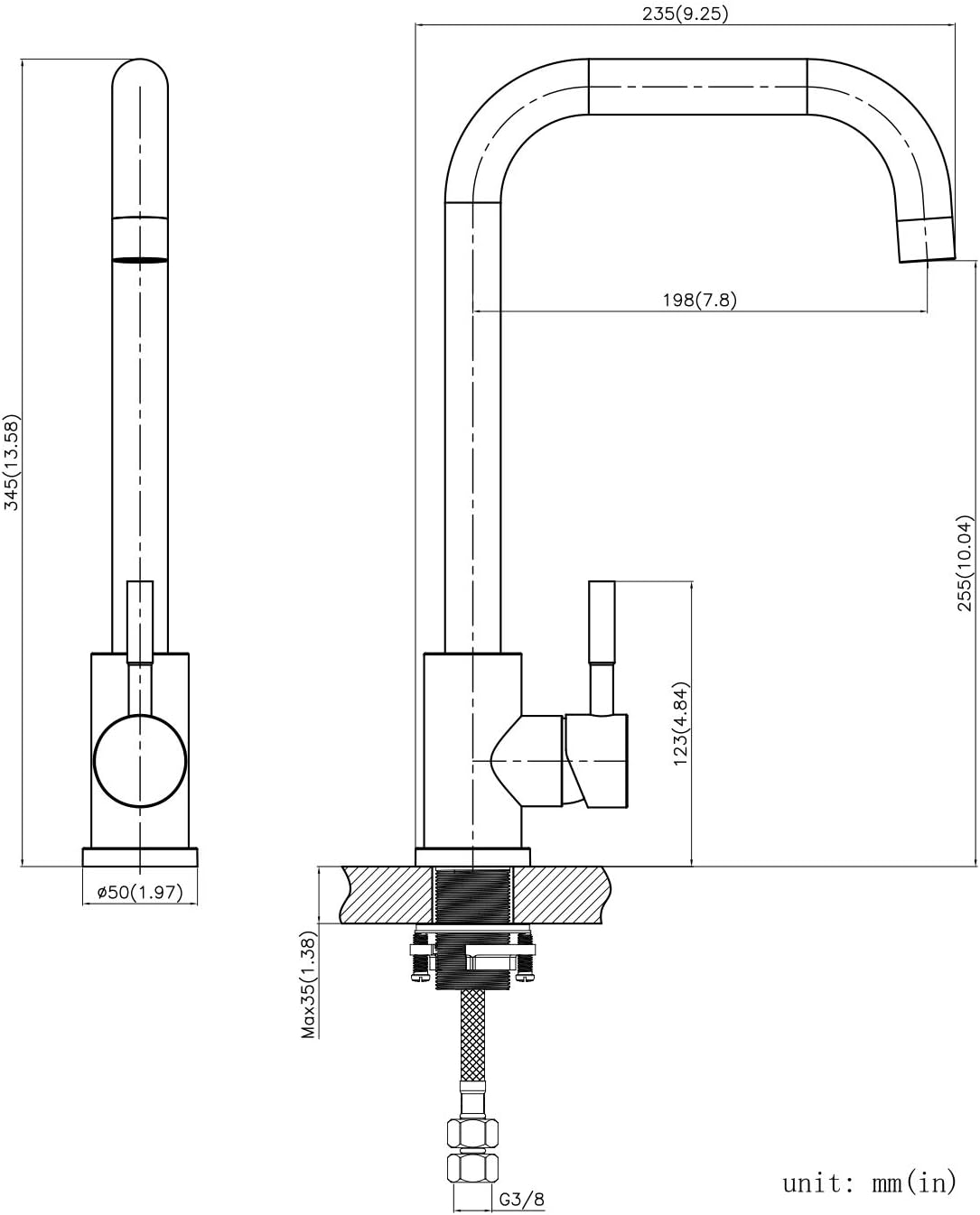 Küchenarmatur F0208S, Hochdruck-gebürstet