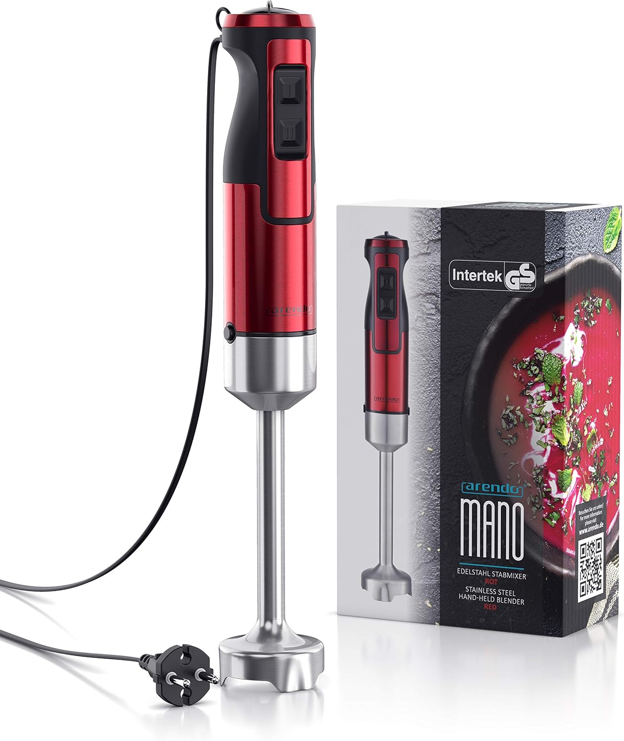 Stabmixer 1000W mit Turbotaste & Mixfuss abnehmbar, D: Rot Edelstahl