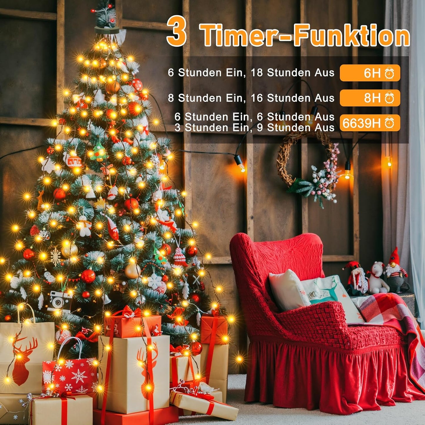 LED-Lichterkette für Weihnachtsbaum, 2.5m