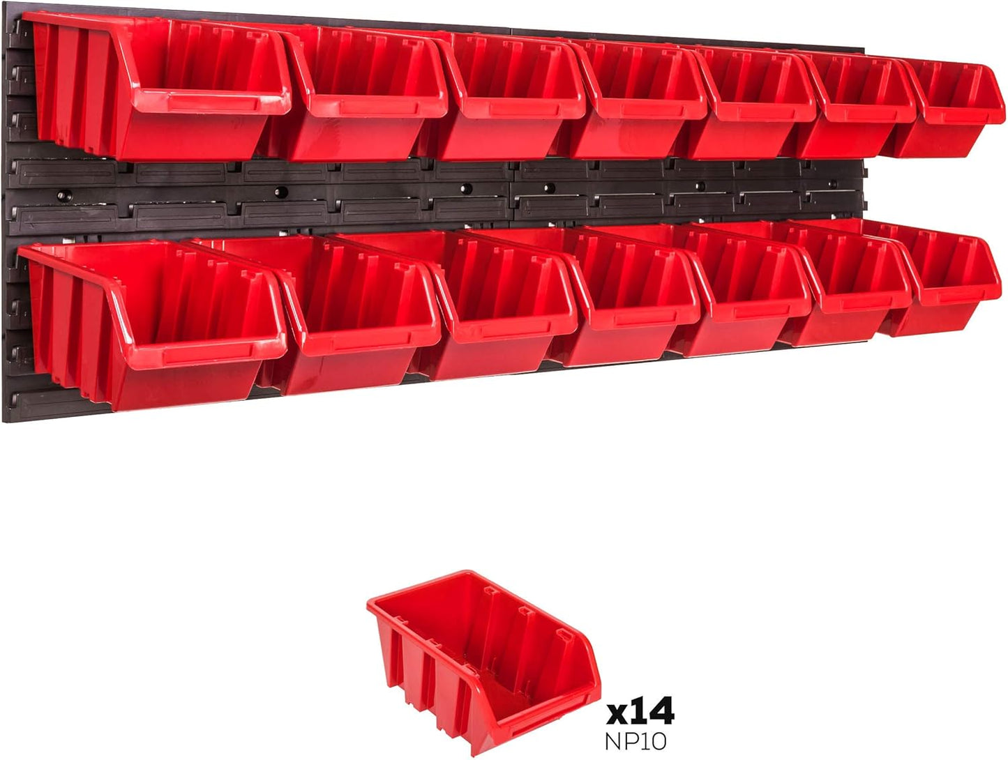 Werkstattwandregal mit 14 Boxen, Rot 16.0 x 23.0 x 12.0 cm