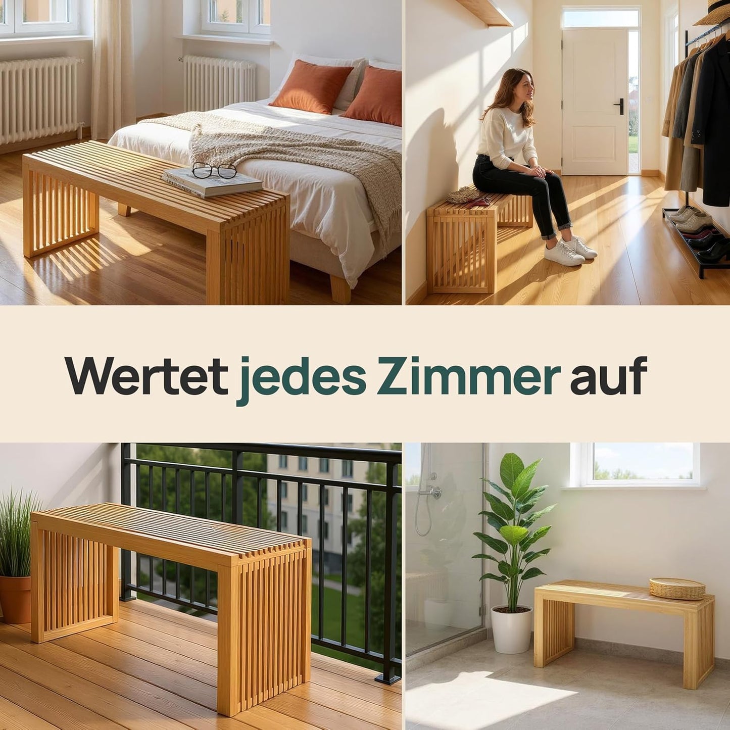 Sitzbank für Flur & Esszimmer, Bambus Lang ohne Schuhablage