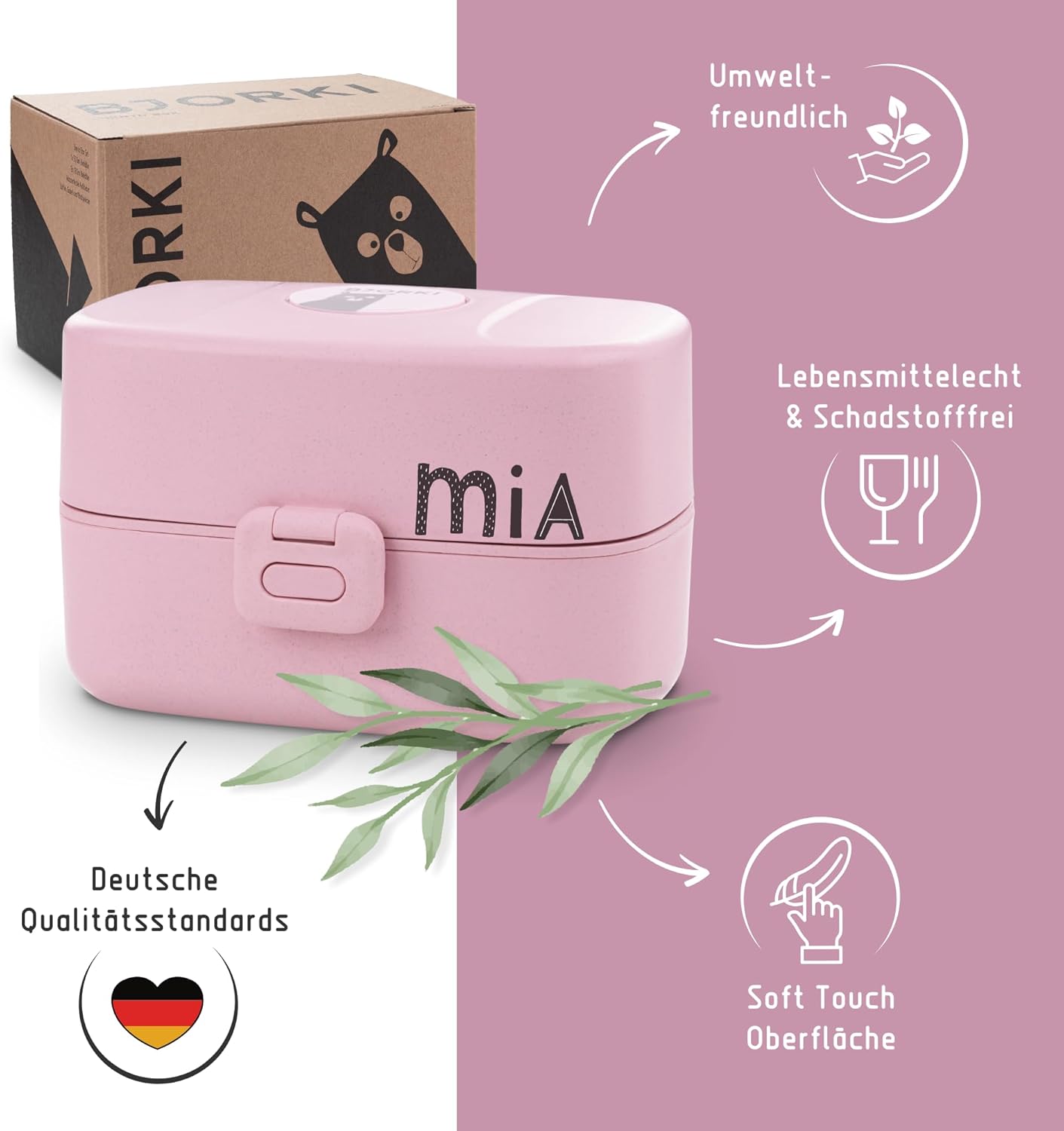 Auslaufsichere Bento Box für Kinder mit Namensticker, Pastell Rosa