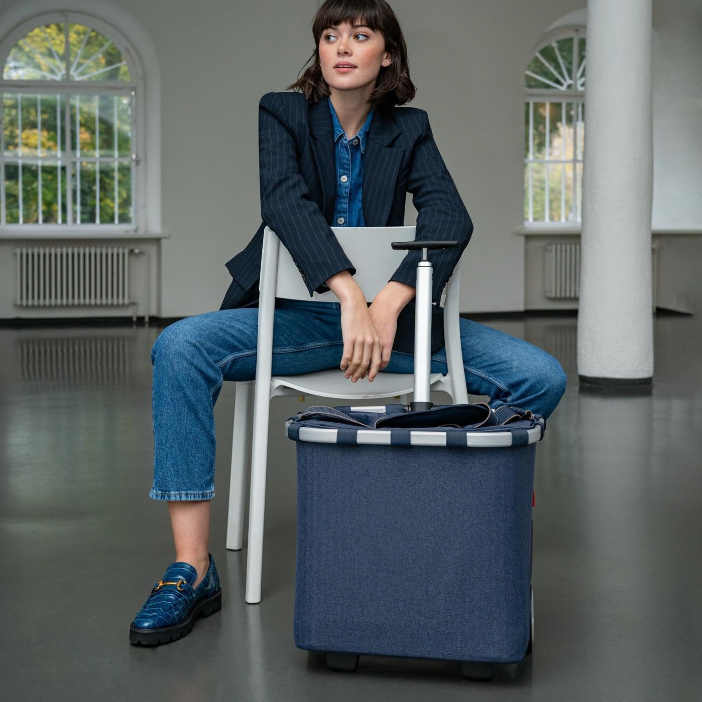 Tragbarer Einkaufstrolley, Herringbone Dark Blue Fischgrätmuster