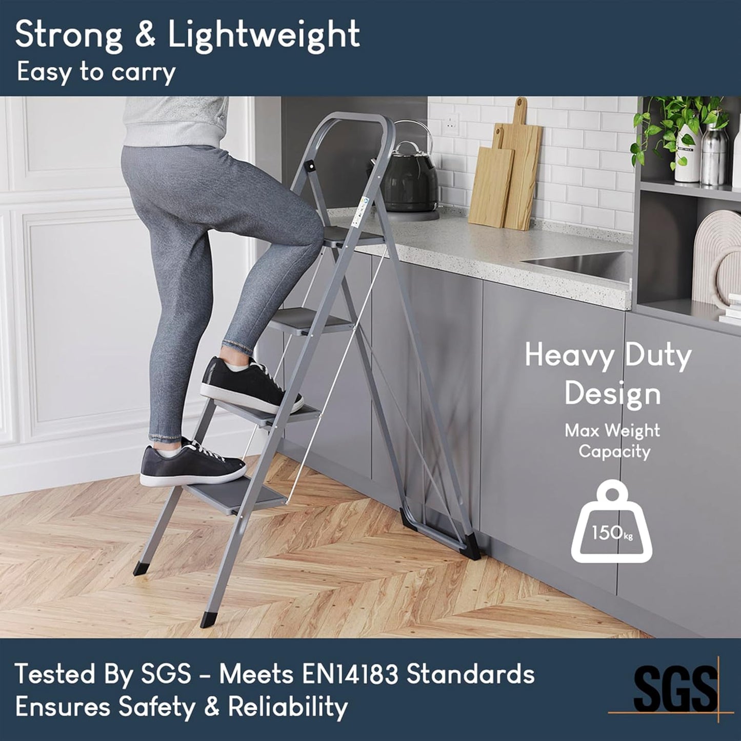 4-stufige Klappleiter, Grau 4 Step Ladder