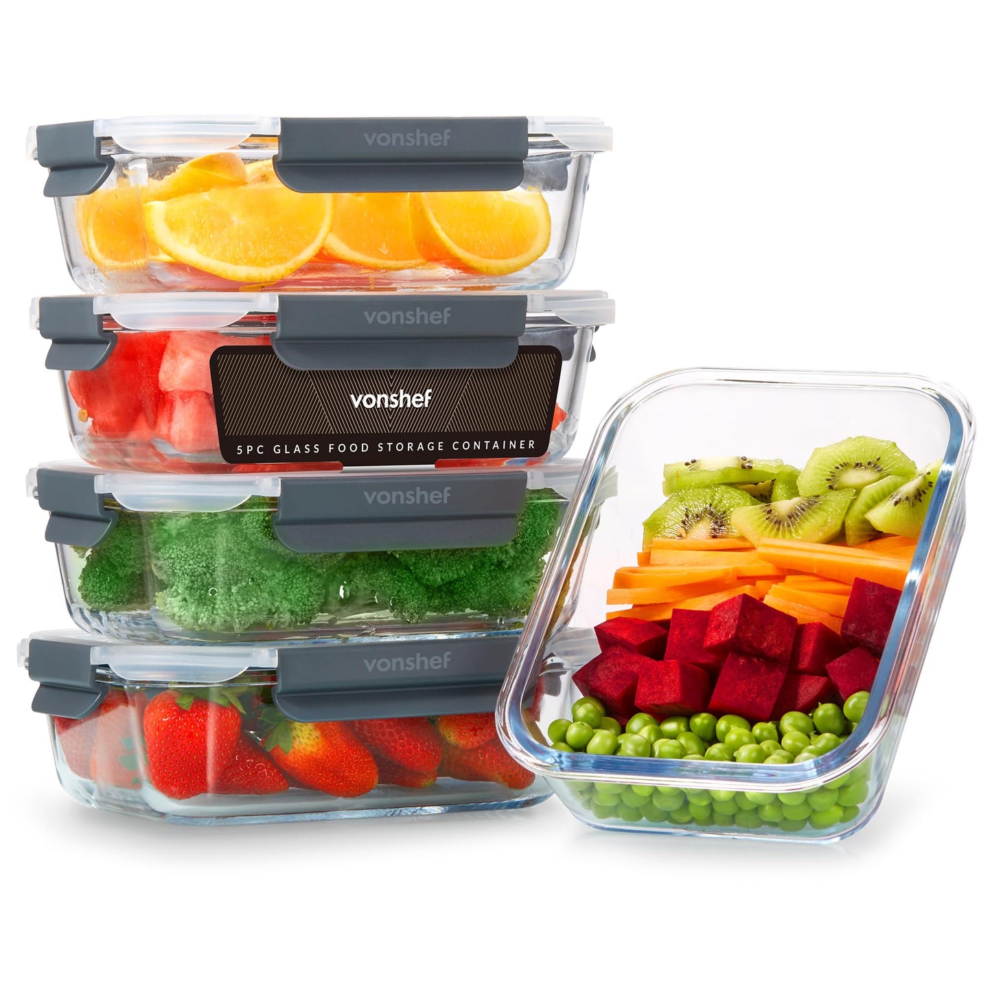 5er-Set Glas-Mealprepboxen, 5 Teiliges (1L)