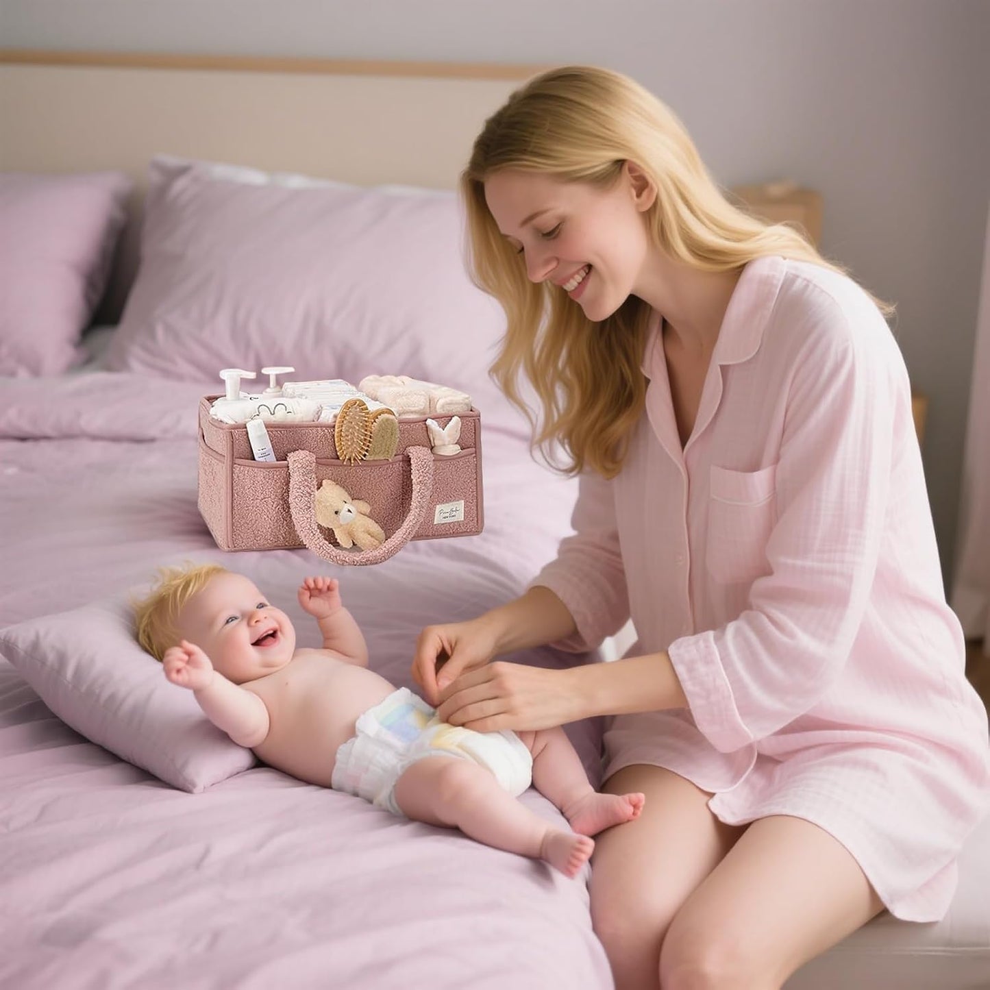 Baby Wickeltasche Organizer für Wickeltisch, Rosa