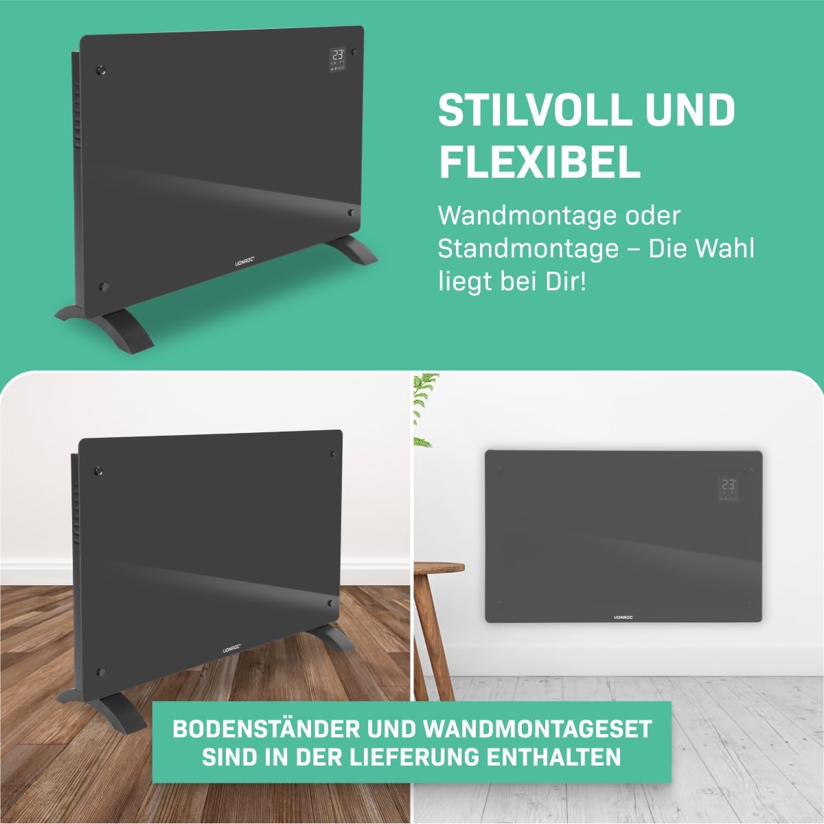 Elektro-Konvektor, App-gesteuert, Grau 2000W