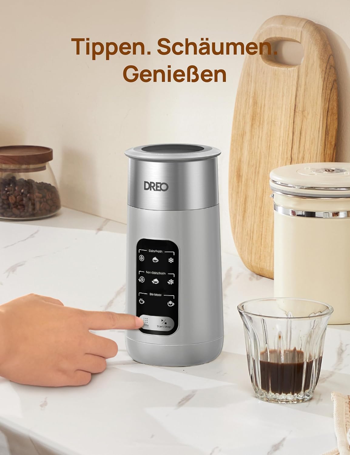 8-in-1 Elektrischer Milchaufschäumer für Kaffeegetränke, Silber