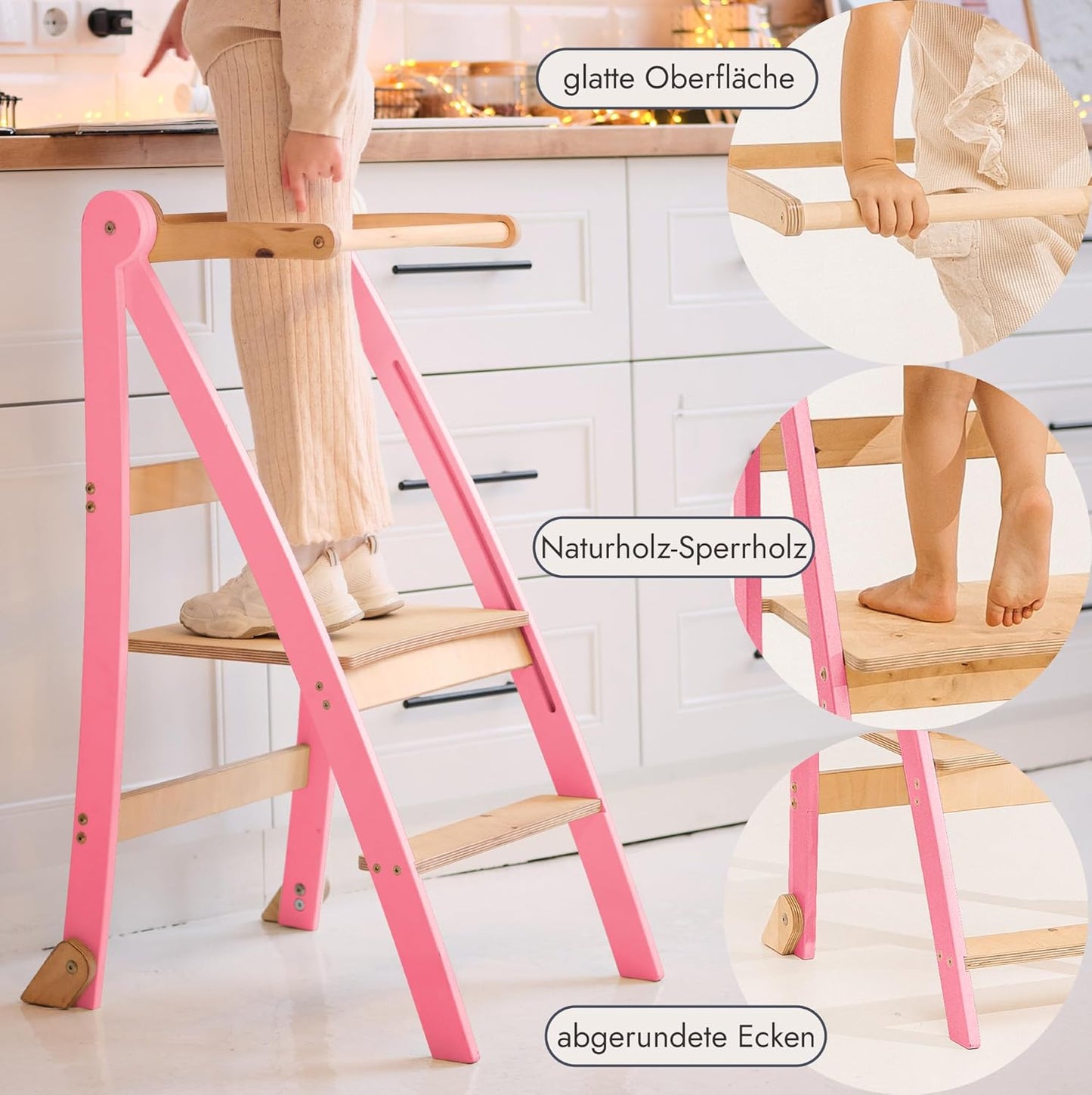 Faltbare Lernleiter für Kinder, Rosa Slim