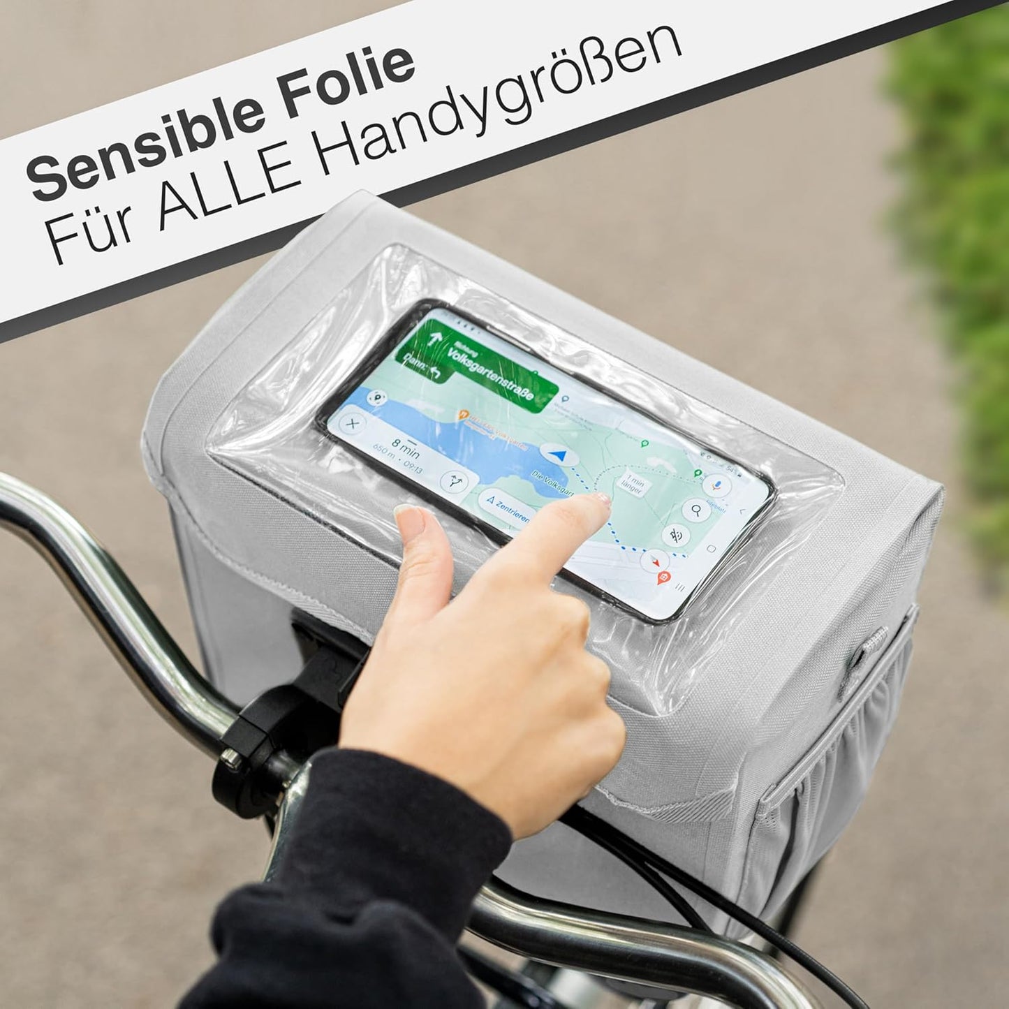 Lenkertasche mit Handyfach, Grau Einzeln