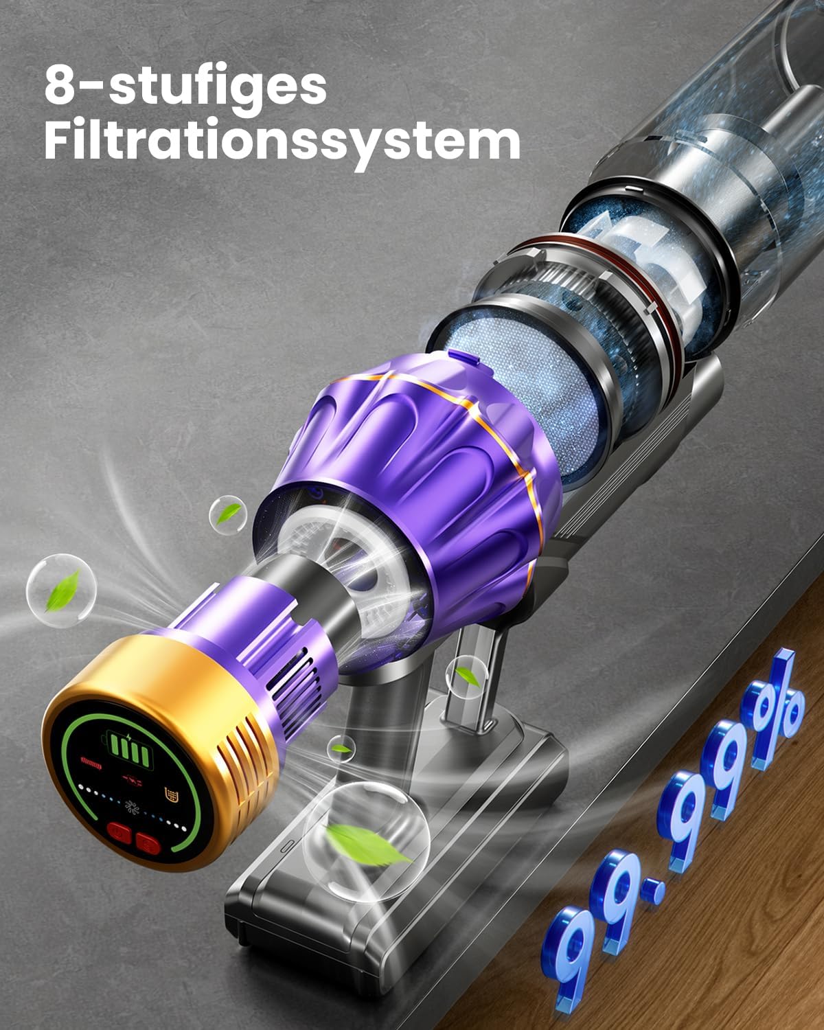 Y9 Akkustaubsauger mit Anti-Tangle-Bürste, Goldfarben