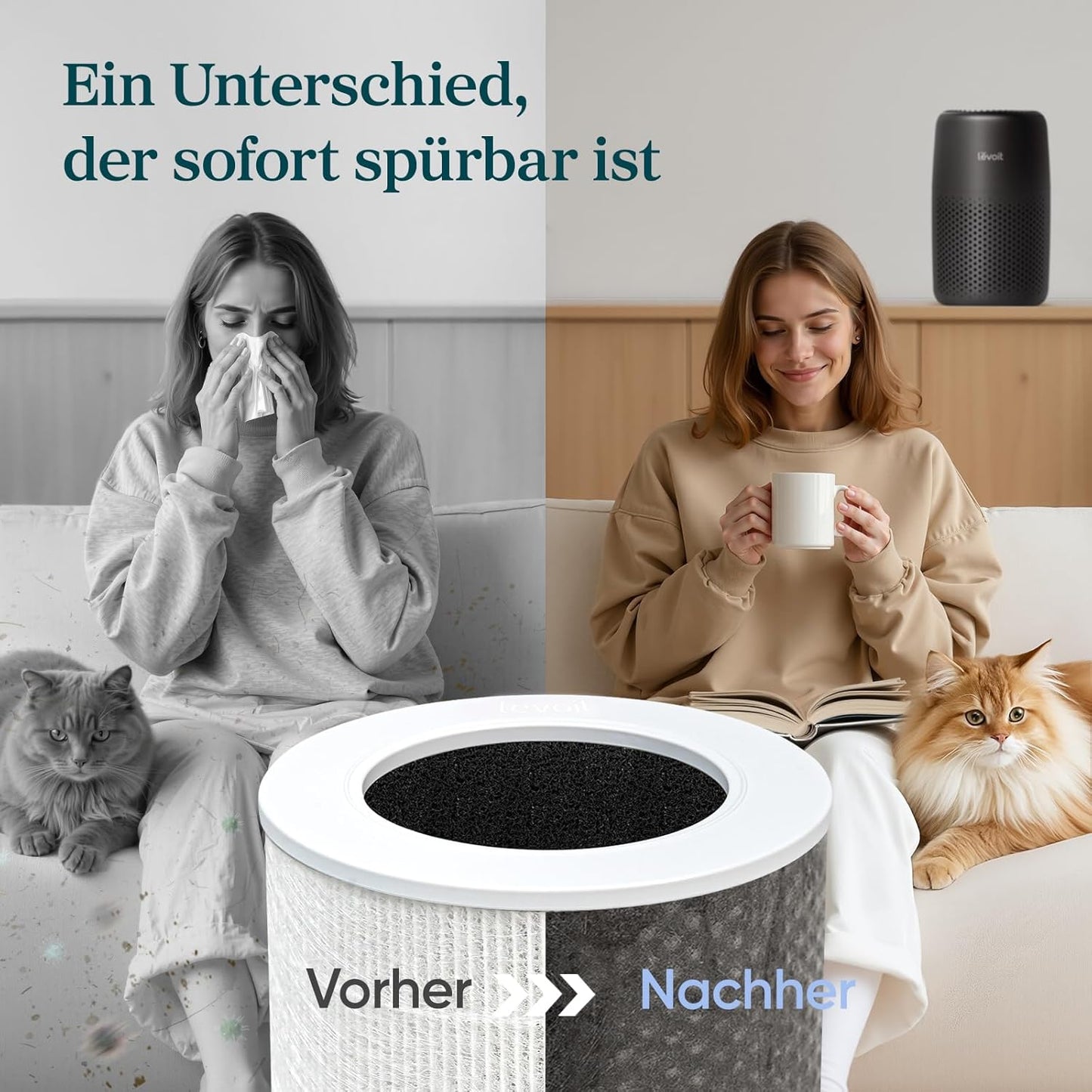 Luftreiniger mit HEPA-Filter und Aromatherapie, Schwarz Luftreiniger