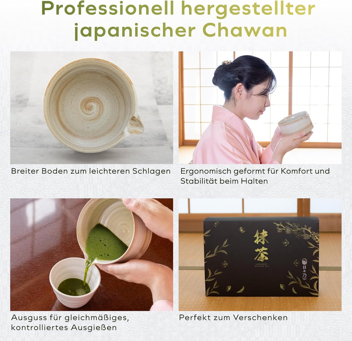 Matcha Tee-Set, Rustikales Beige