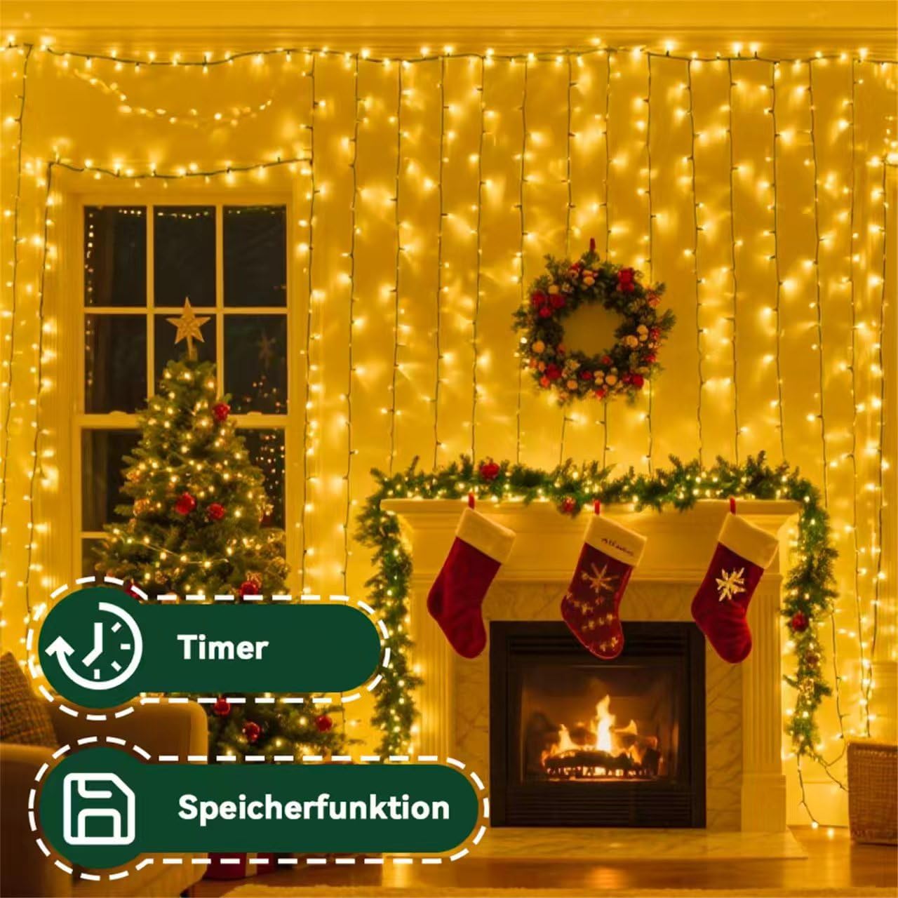 LED-Lichterkette mit Timer (300 LEDs), 300 LED