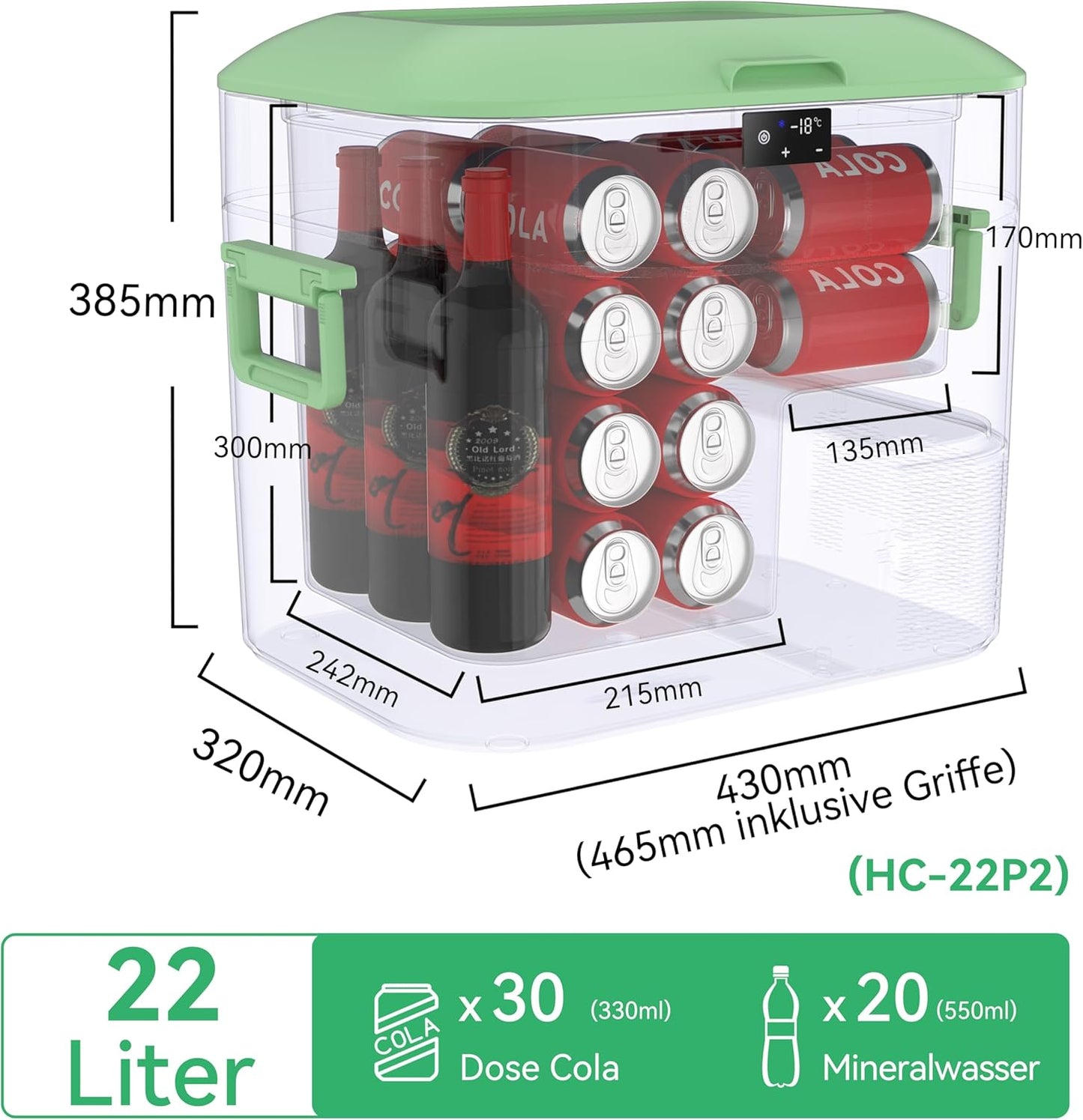 Tragbare Kühlbox für Auto & Camping, 22 Liter Grün