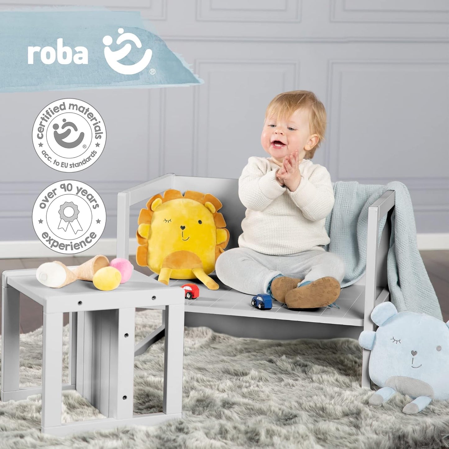 Sitzgruppe im Landhausstil für Kinder (2-teilig), Grau Set 2-teilig