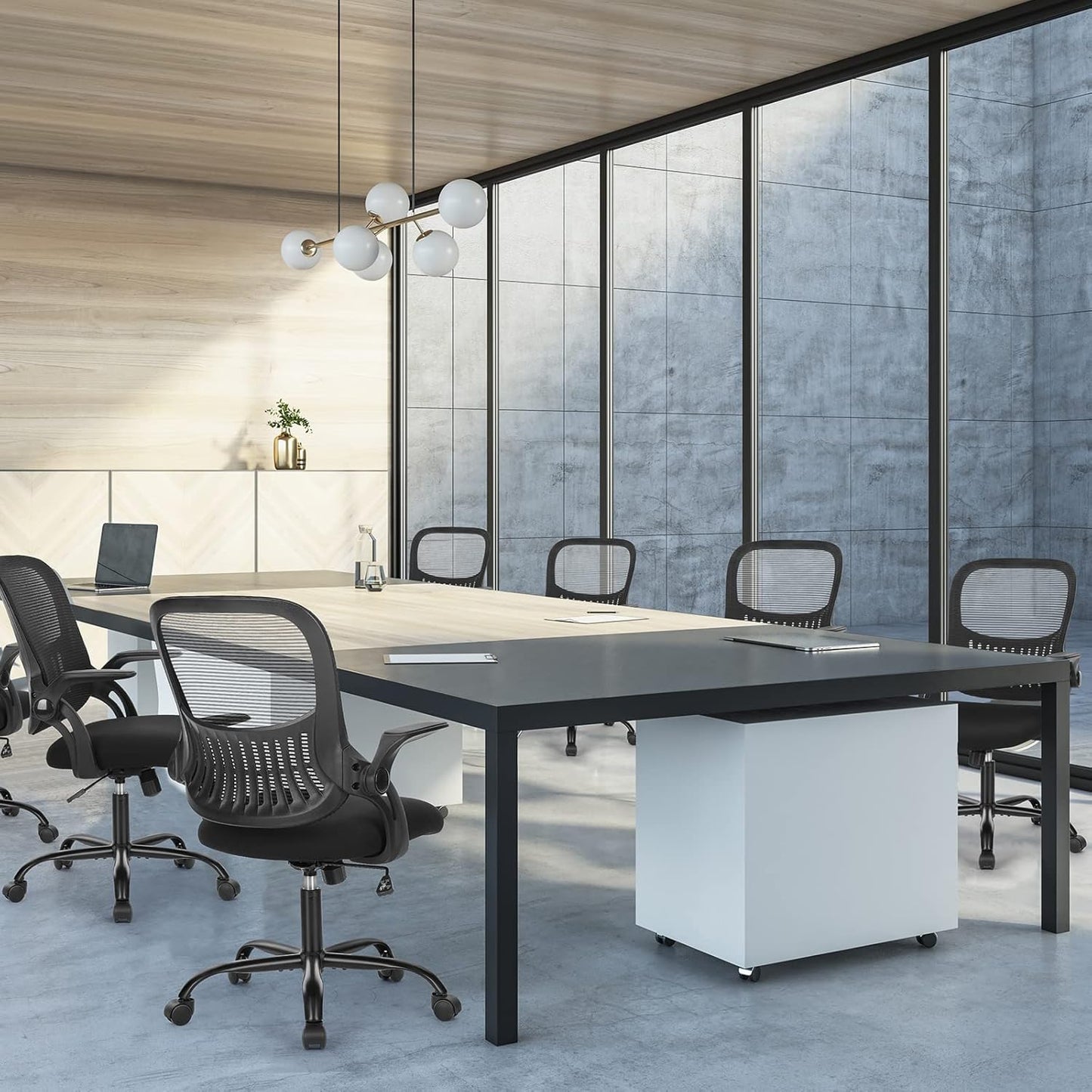 Ergonomischer Bürostuhl mit Lendenwirbelstütze, Schwarz Klappbare Armlehne