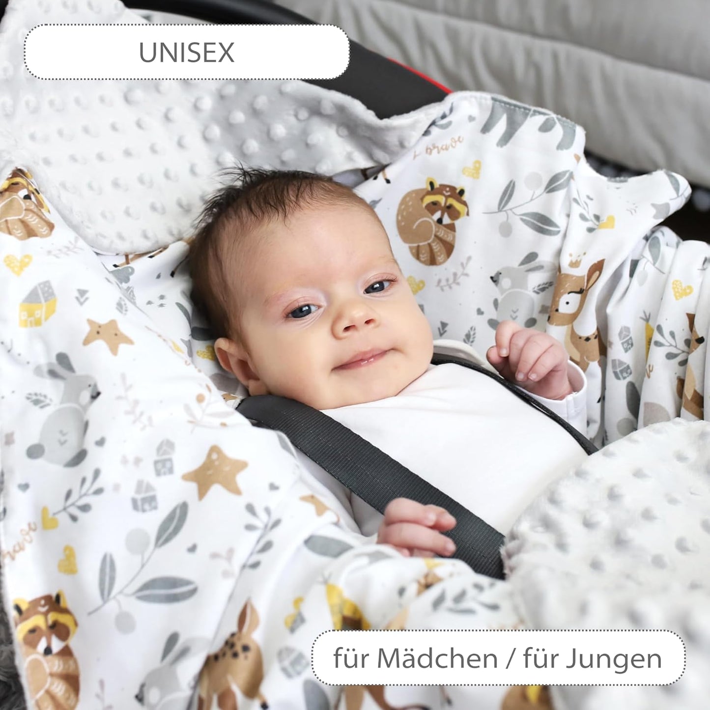 Einschlagdecke für Babyschale und Kinderwagen, Hirsch Hellgrau Frühling-Herbst