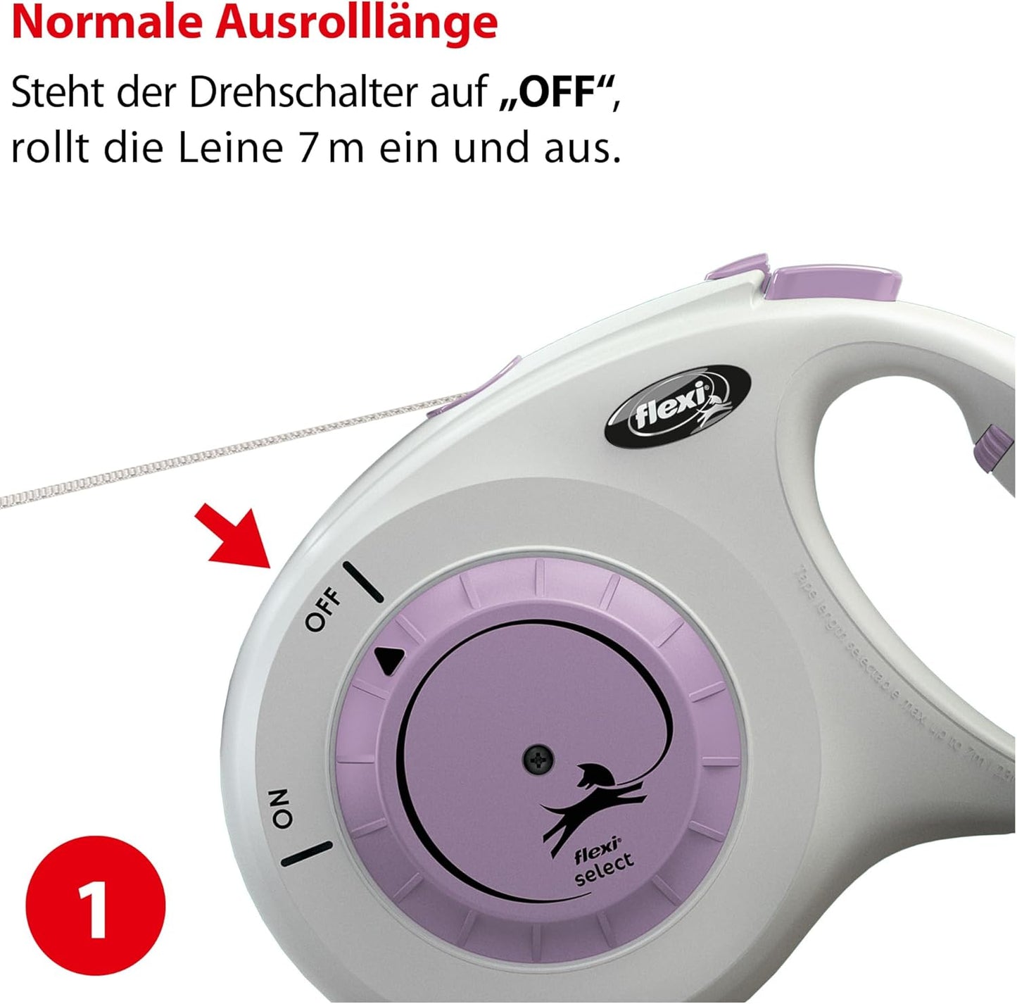 Roll-Leine für Hunde (bis 25 kg, 7 m), hellgrau/violet M: 0-7m (max. 25kg)