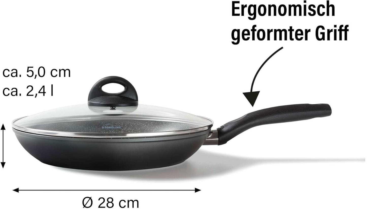 Keramik Bratpfanne mit Deckel, Schwarz 28 cm