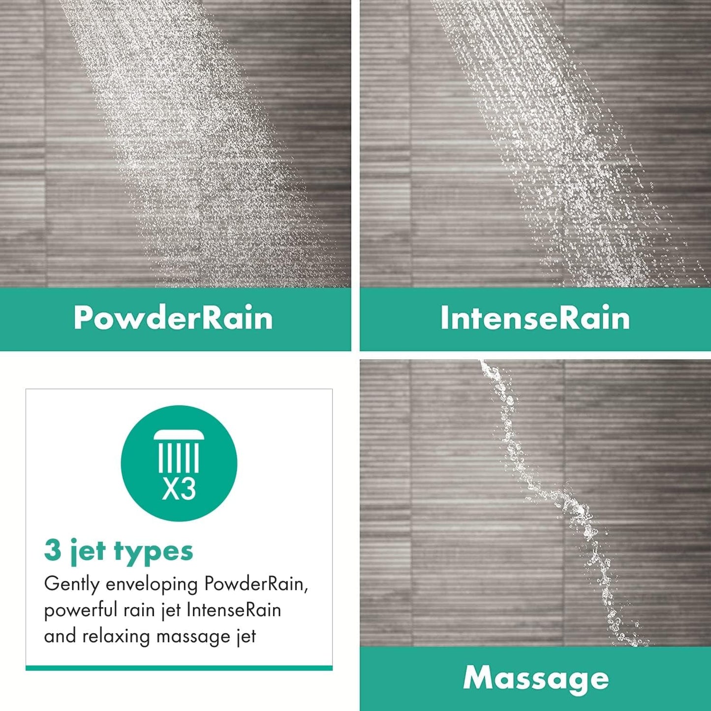 Duschkopf Pulsify Select S 105 mit 3 Strahlarten, Mattweiss 3 Strahlarten mit PowderRain und Massagestrahl
