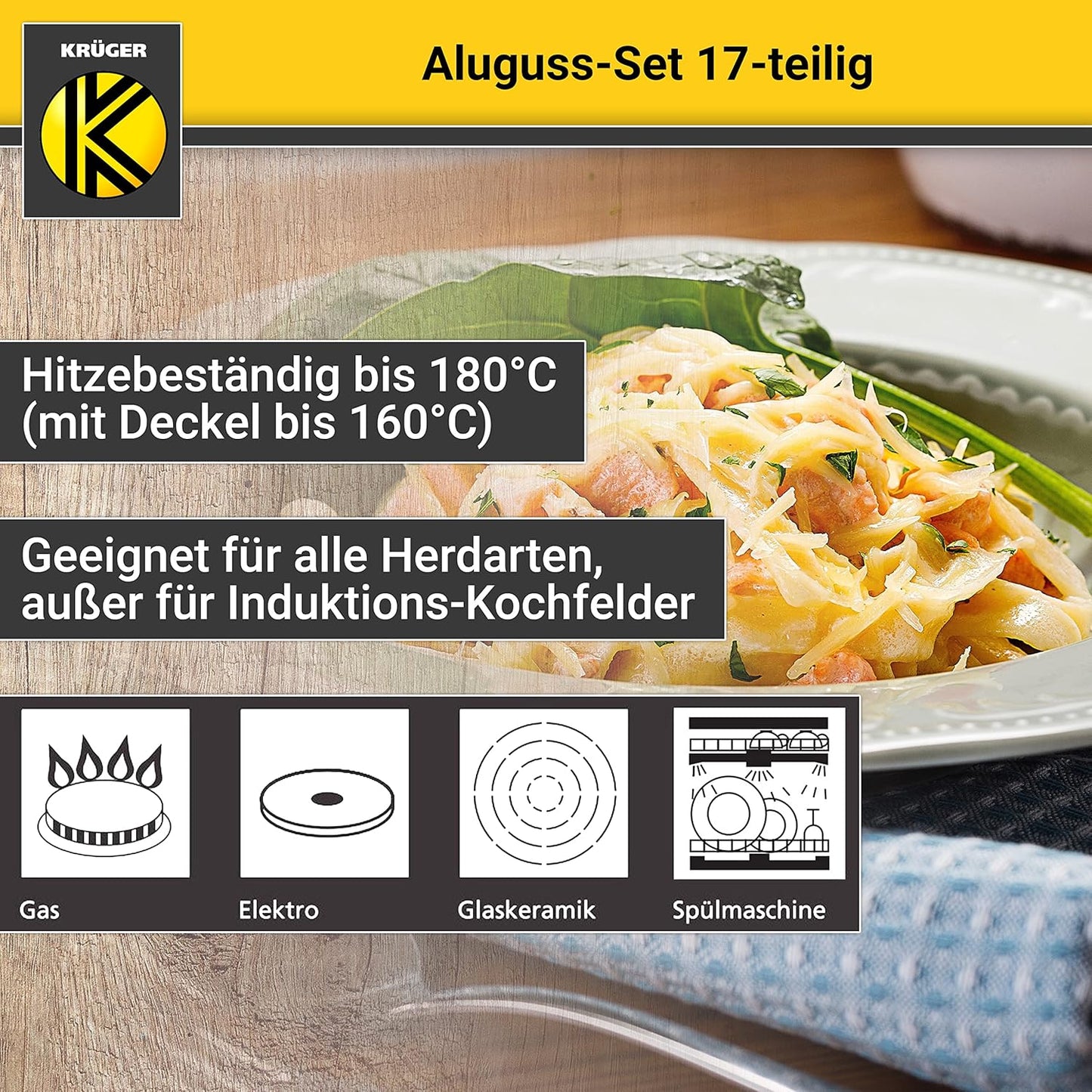 17-teiliges Kochgeschirr-Set, Schwarz
