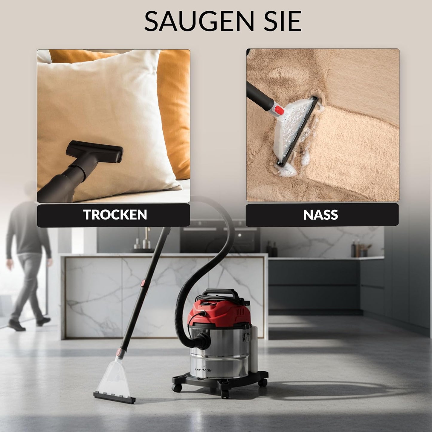 Waschsauger mit 20L-Behälter und HEPA-Filter