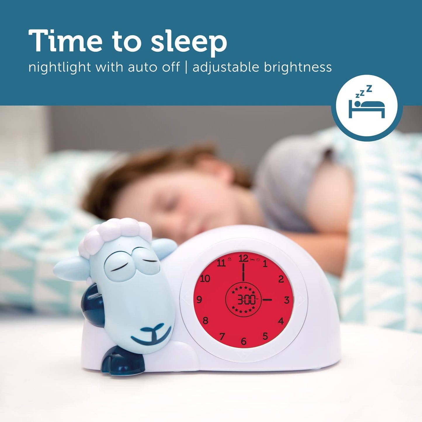 Sam The Lamb Schlafcoach Uhr und Nachtlicht für Kinder, Blau