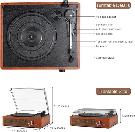 Vintage Vinyl Plattenspieler mit Bluetooth und Lautsprechern, Orange