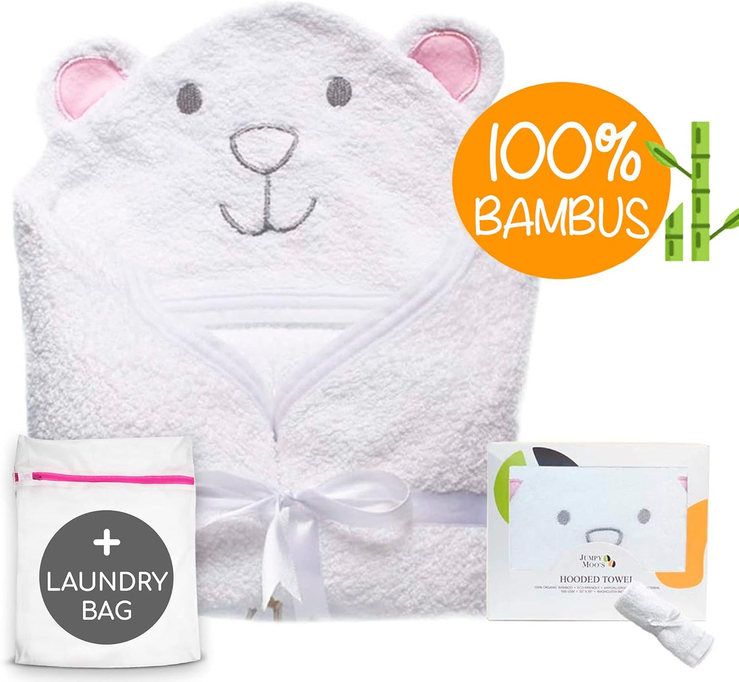 Baby-Kapuzenhandtuch-Set rosa Bär mit Kapuze und Waschlappen, Rosa Bär