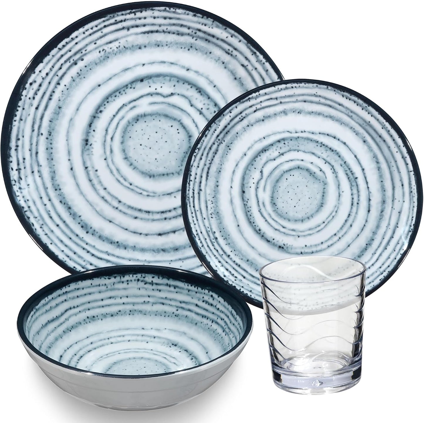 Melamin Geschirrset für 4 Personen (16-teilig), 16 Teile - Trinkglas 250ml klar