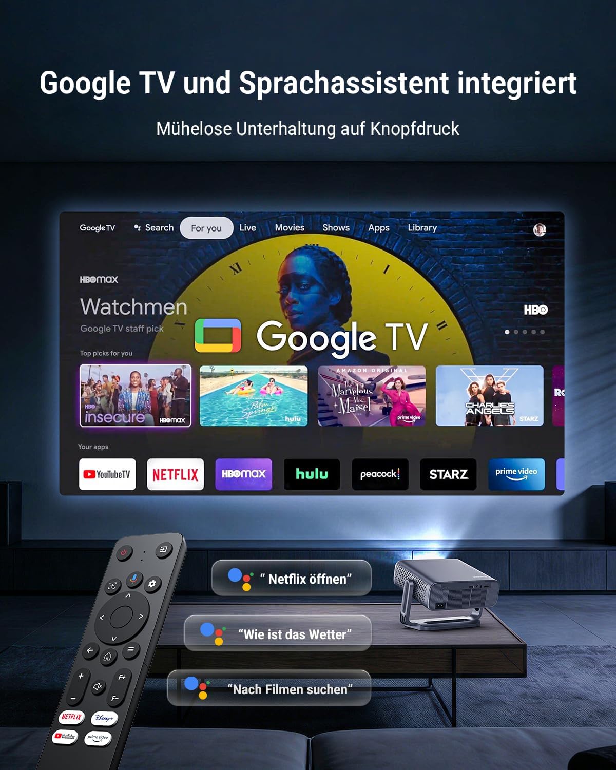 Neo X1 Smart Beamer mit 4K, Google TV & Autofokus, schwarz und grau Pemoon Beamer