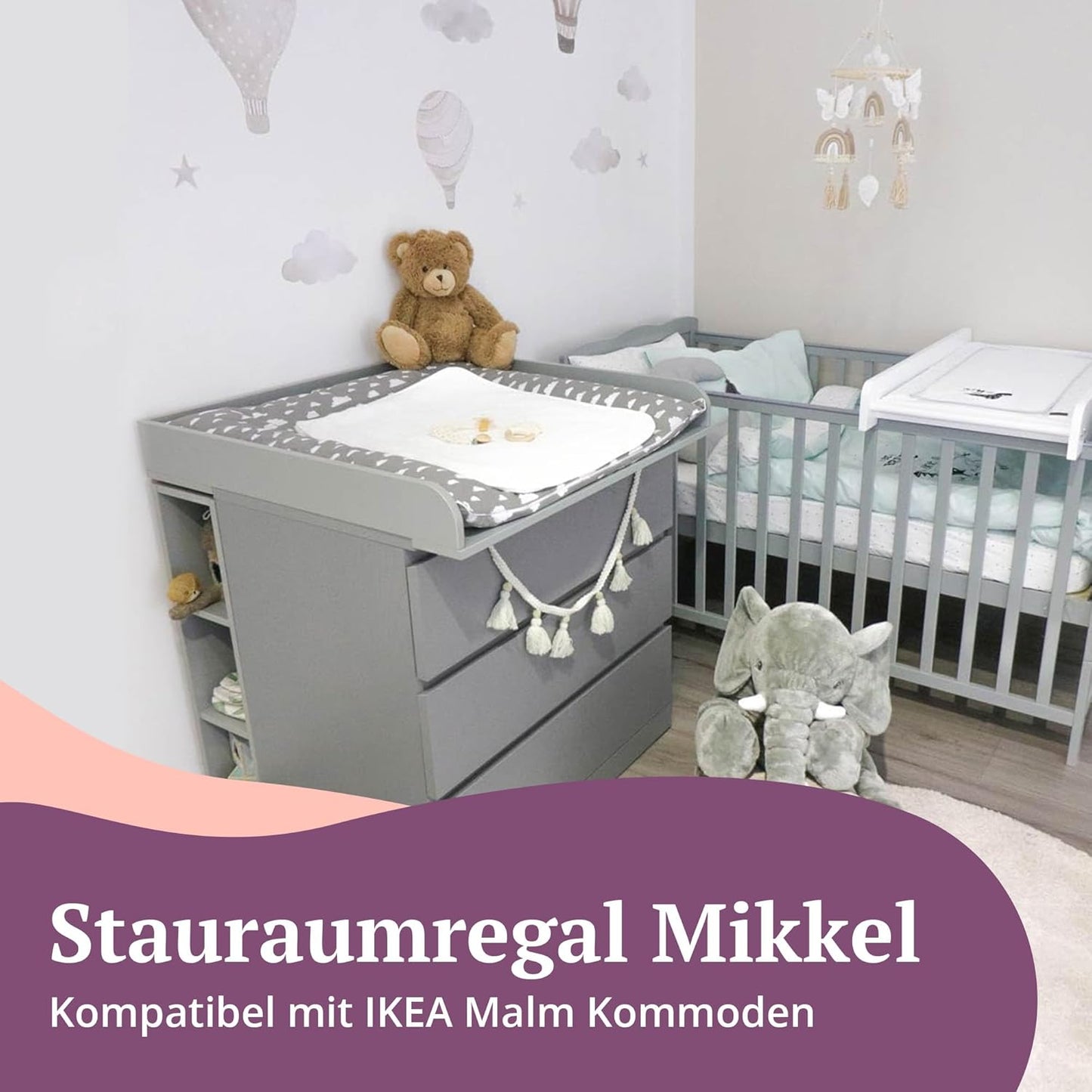Mikkel Stauraumregal für Wickelkommoden, Grau 75 cm