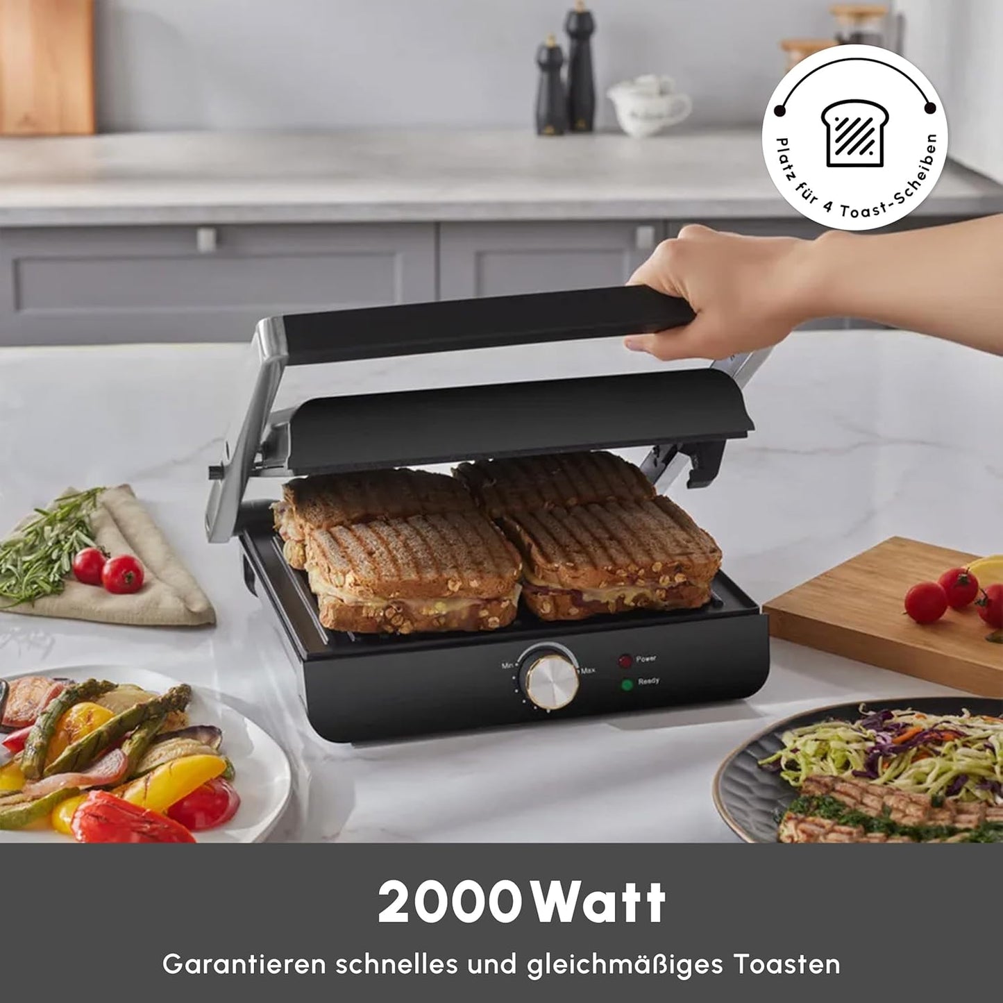 2-in-1 Panini Maker & Kontaktgrill, Vielseitiger 2-in-1 Panini Maker Inox