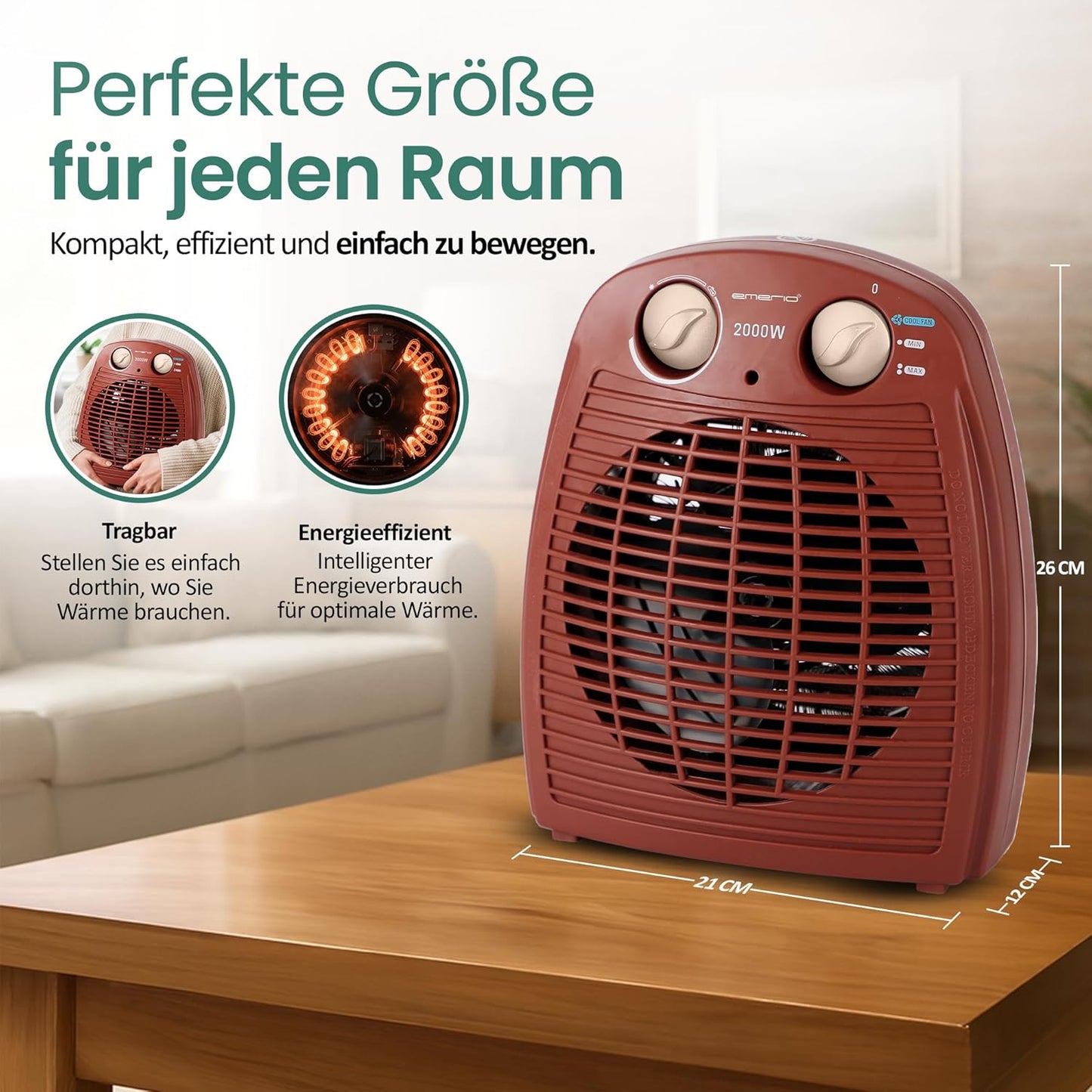 Heizlüfter mit Ventilatorfunktion, Braun