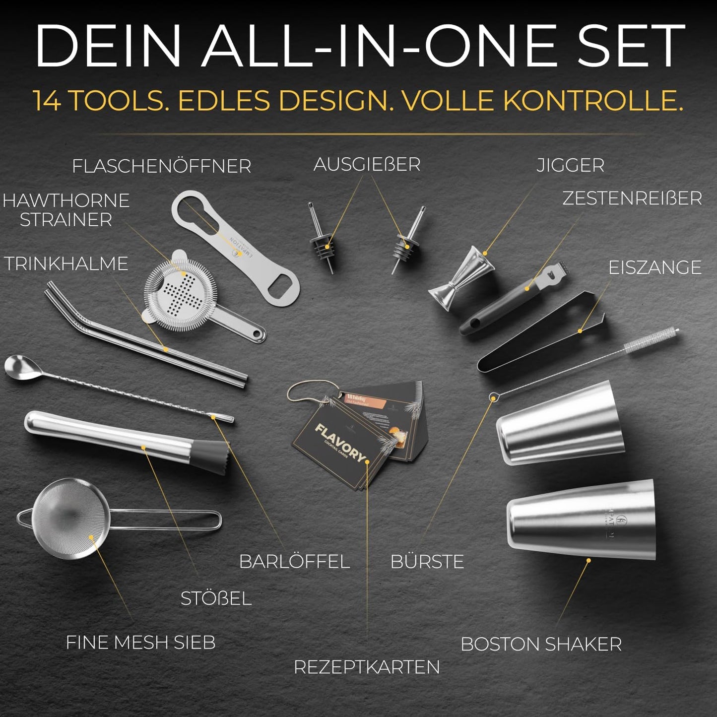 Cocktail Shaker Classic Set, 14-teilig, Classic Set Silber