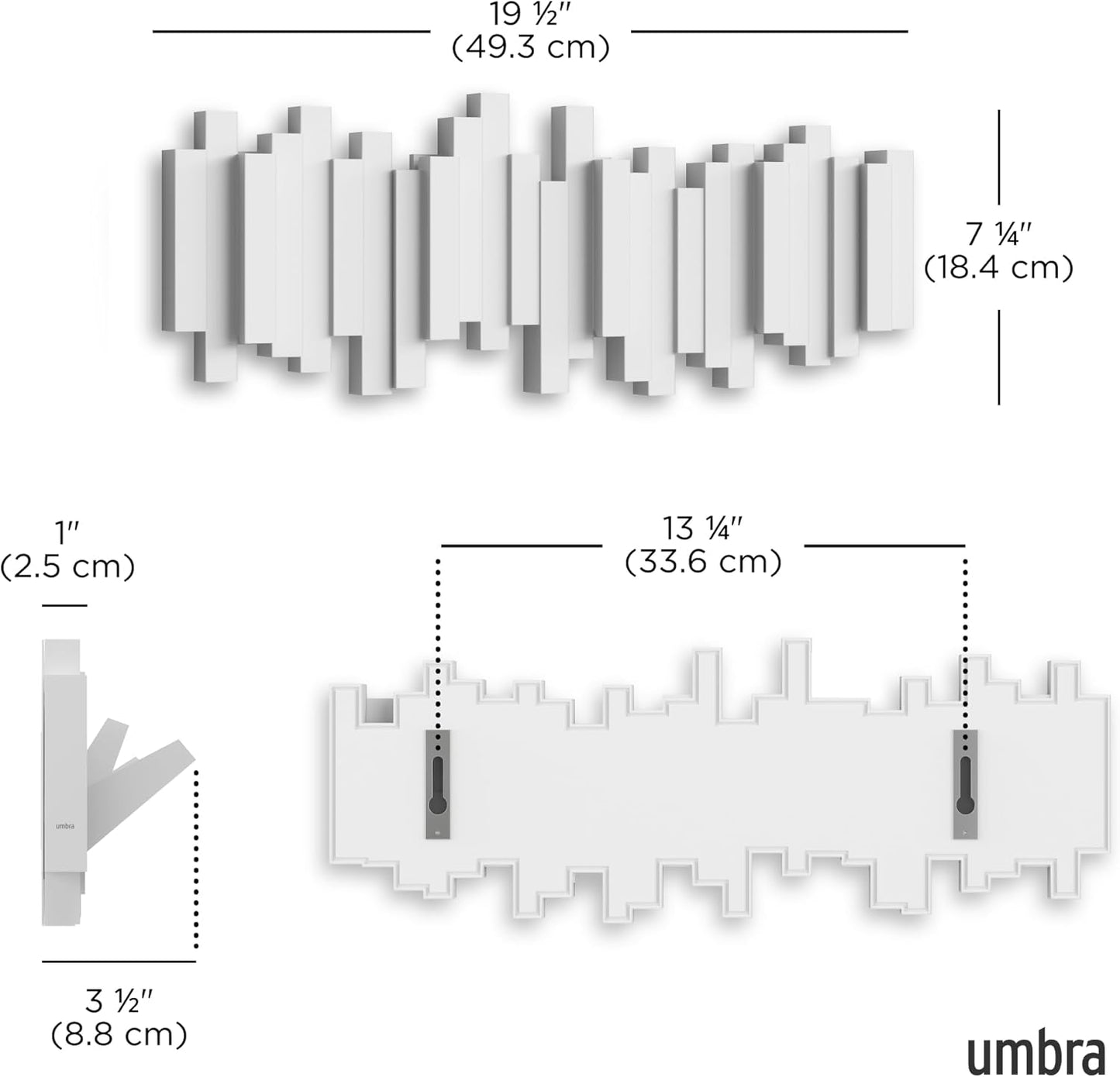 Stäbchen-Garderobenleiste mit 5 Haken, 5 Haken Weiss