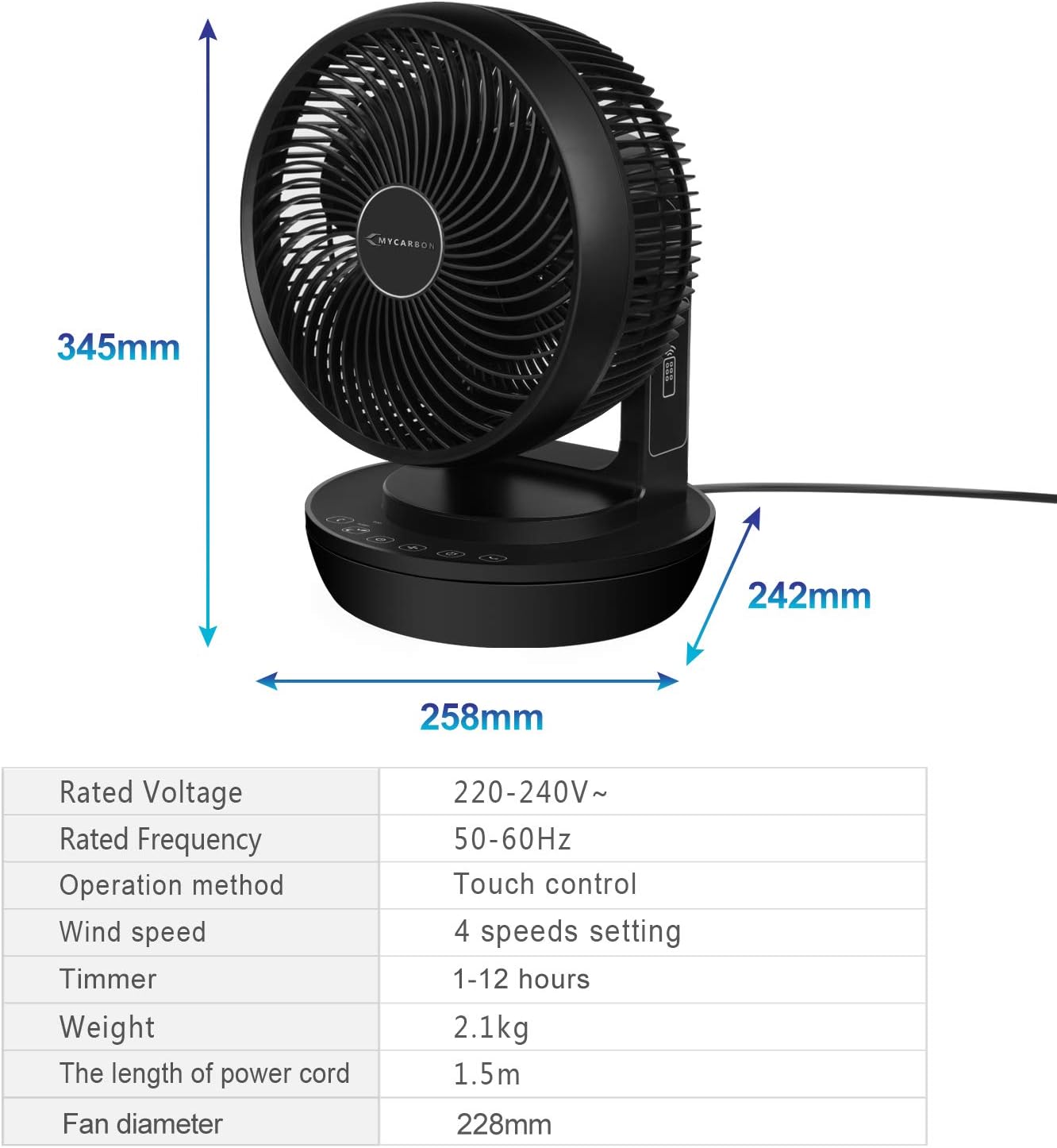 Ventilator mit Fernbedienung, Schwarz