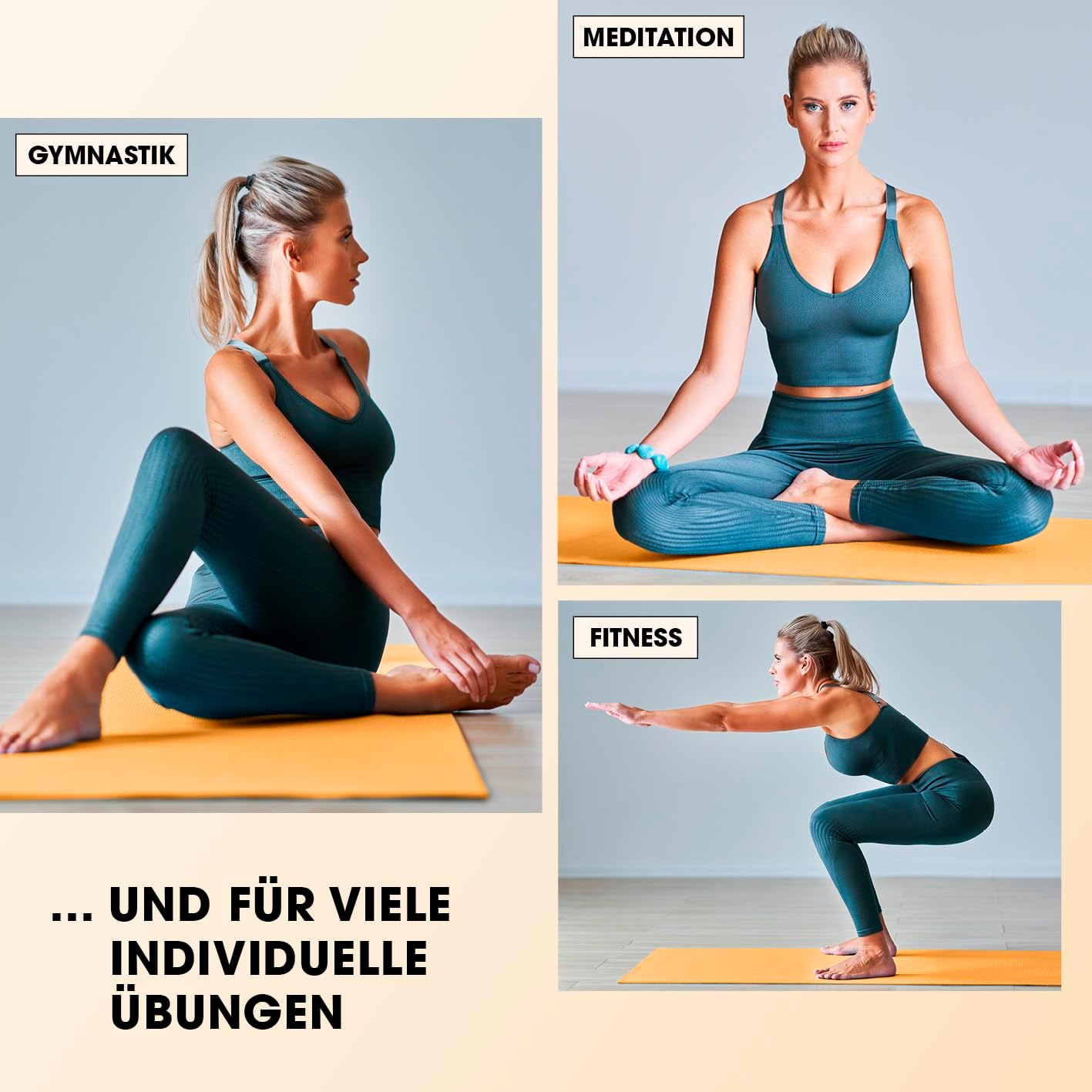Rutschfeste Fitnessmatte, gelenkschonend, 183 x 61 x 1 cm Orange
