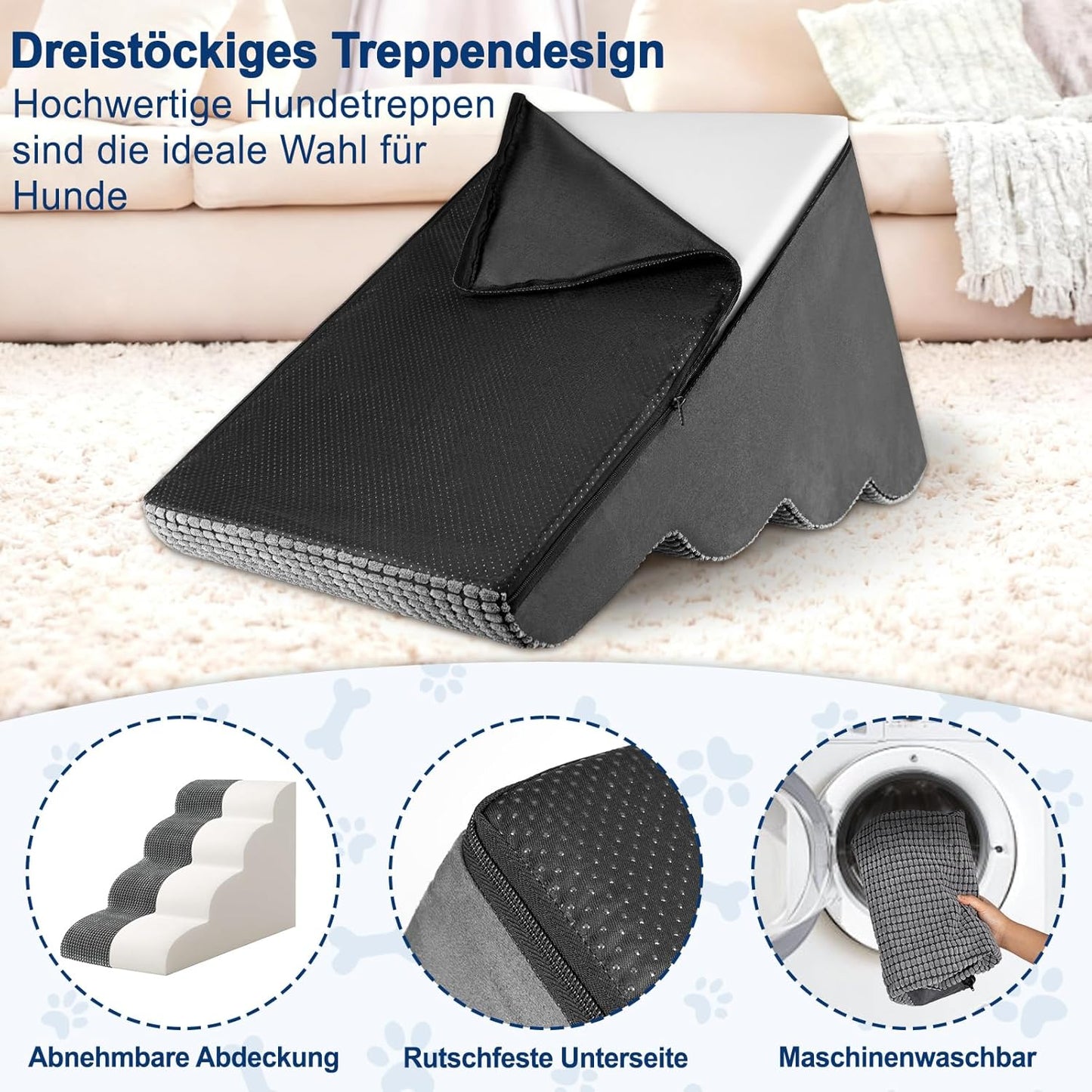 Haustiertreppe, 4 Stufen Grau Hundetreppe