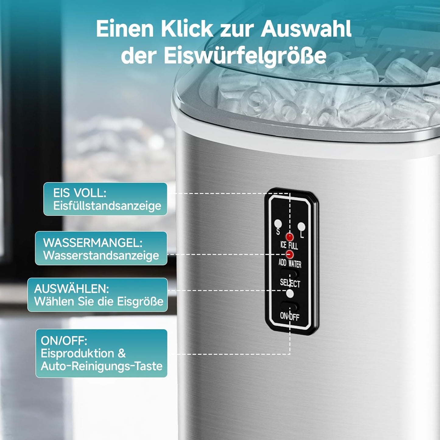 Tragbare Eiswürfelmaschine, Silber-1.2L