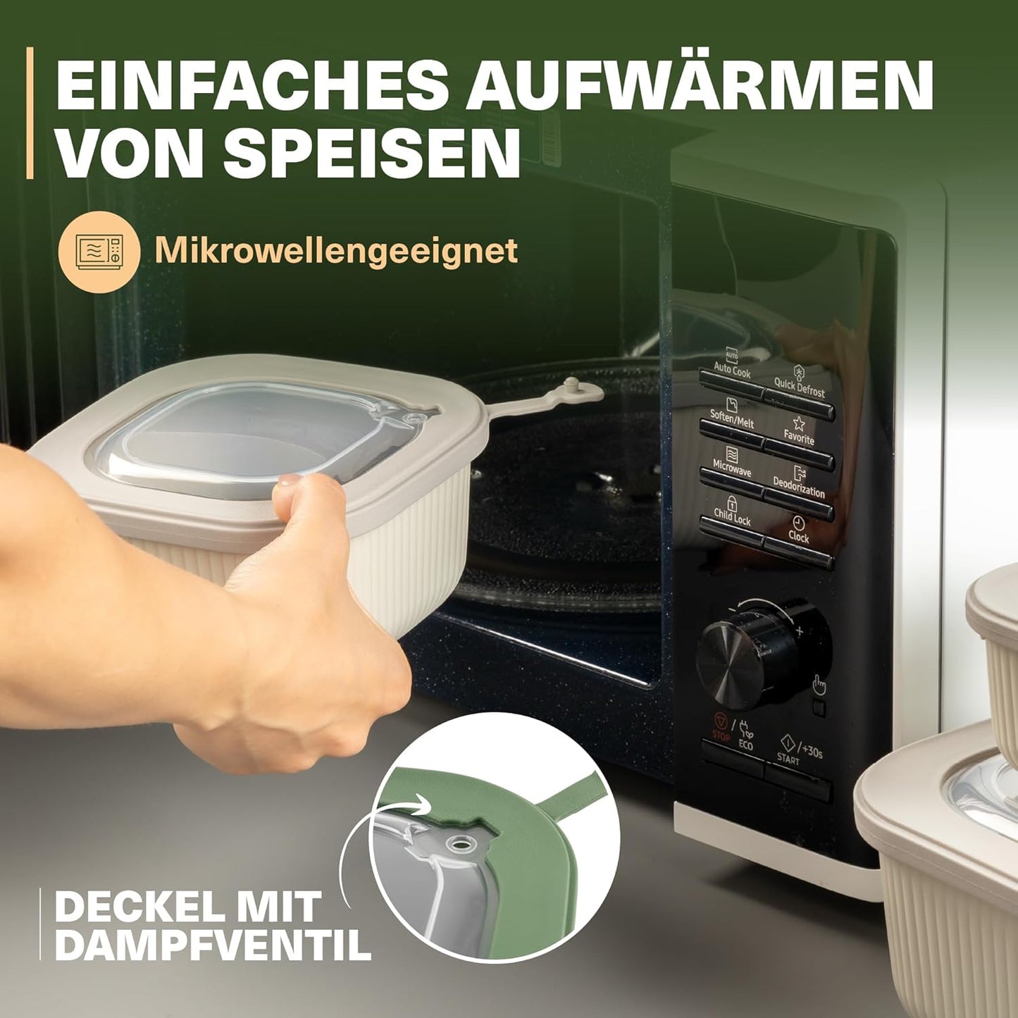 9-teiliges Frischhaltedosen-Set mit Ventildeckel, Beige 9er Set Quadratisch