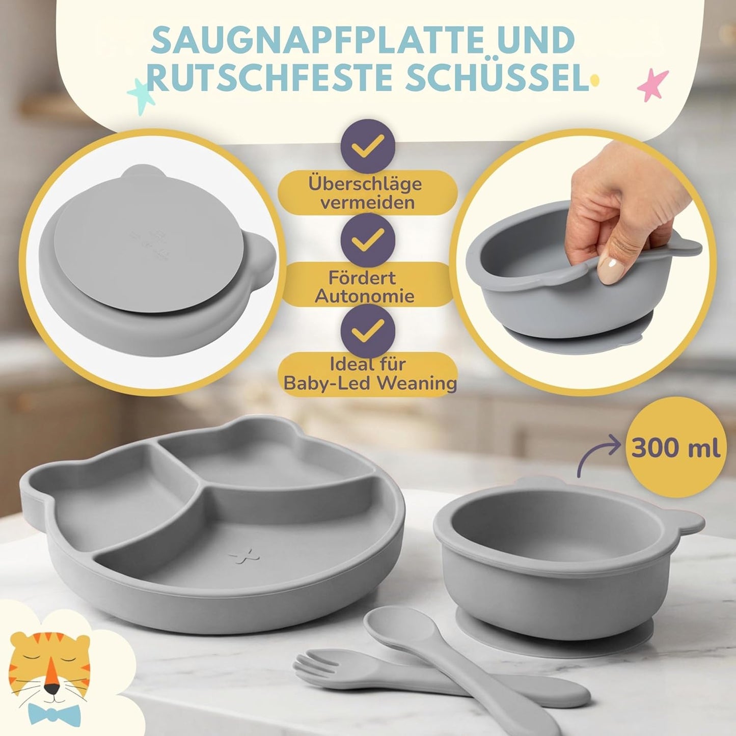 12-teiliges Baby-Geschirrset, Grau