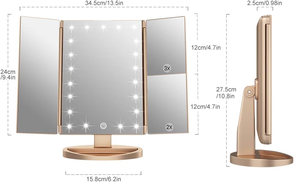 Schminkspiegel mit Beleuchtung und Vergrösserung, Golden