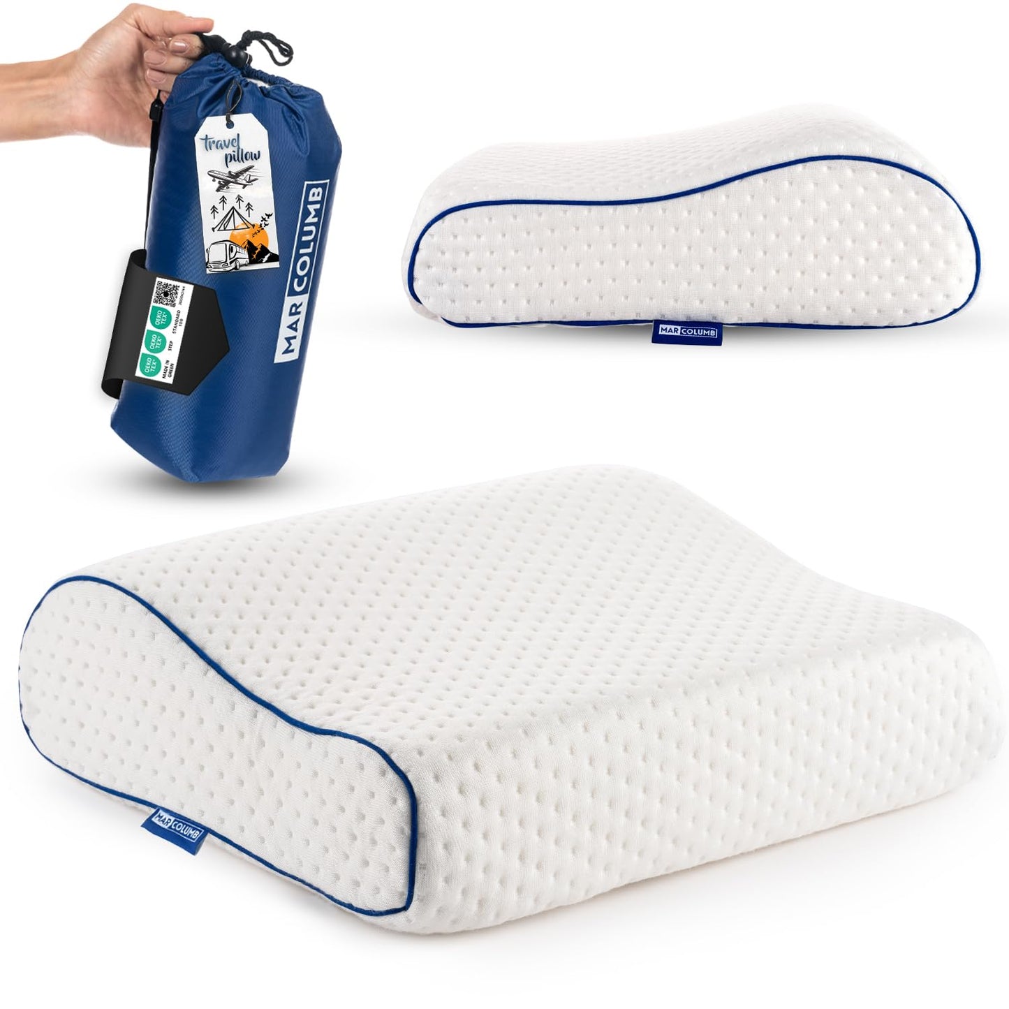 Ergonomisches Memory-Schaum-Reisekissen, Weiss Nackenstützkissen 35x30x10/8 cm