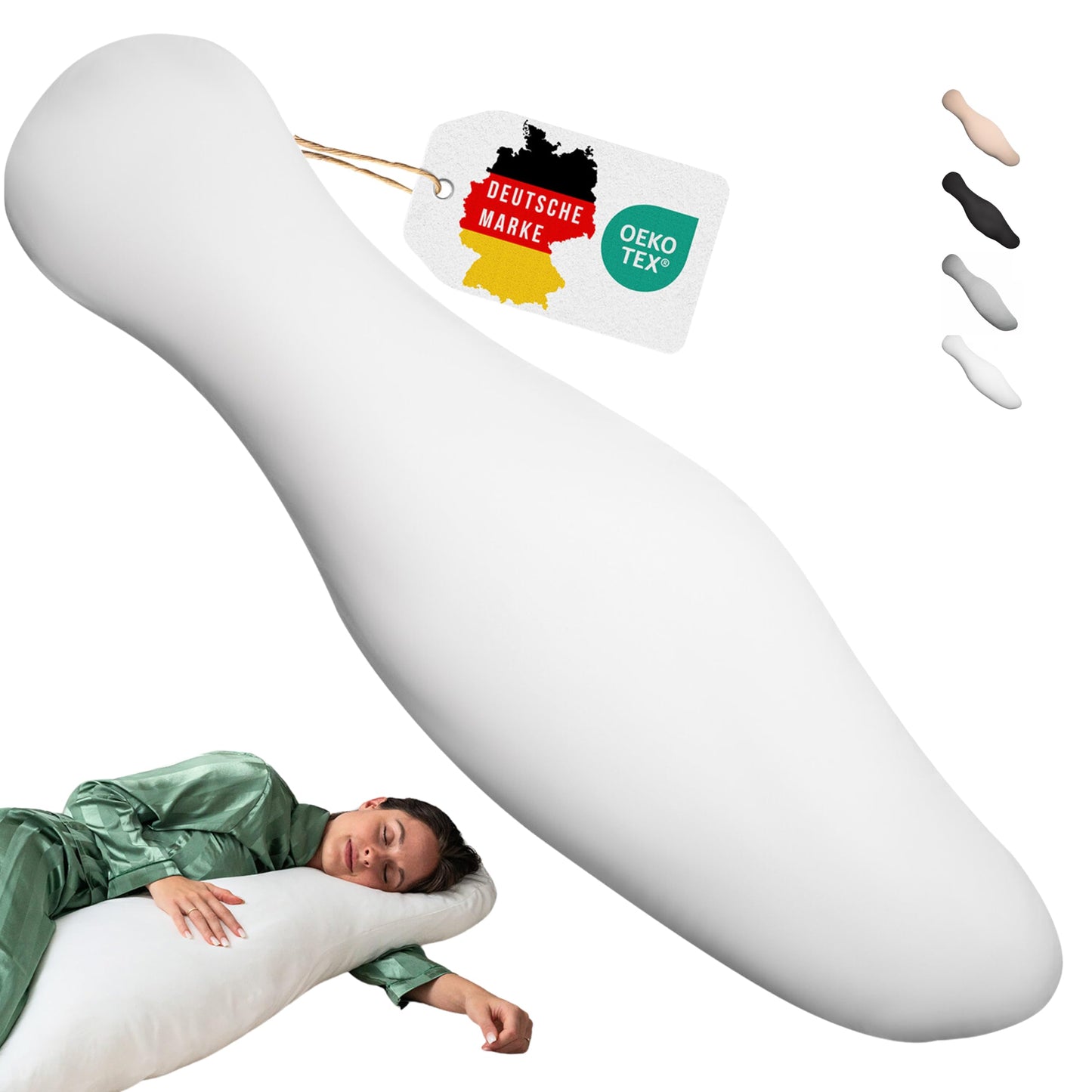 Ergonomisches Seitenschläferkissen, individuell befüllbar, Weiss Kissen + Bezug