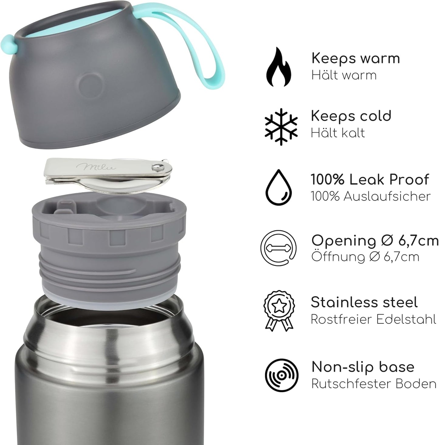 Thermobehälter für Essen, Grau 450ml
